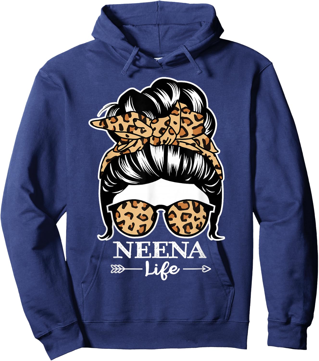 Neena Life Messy Bun Hair Funny Neena Leopard Hoodie - Hoodie | Navy