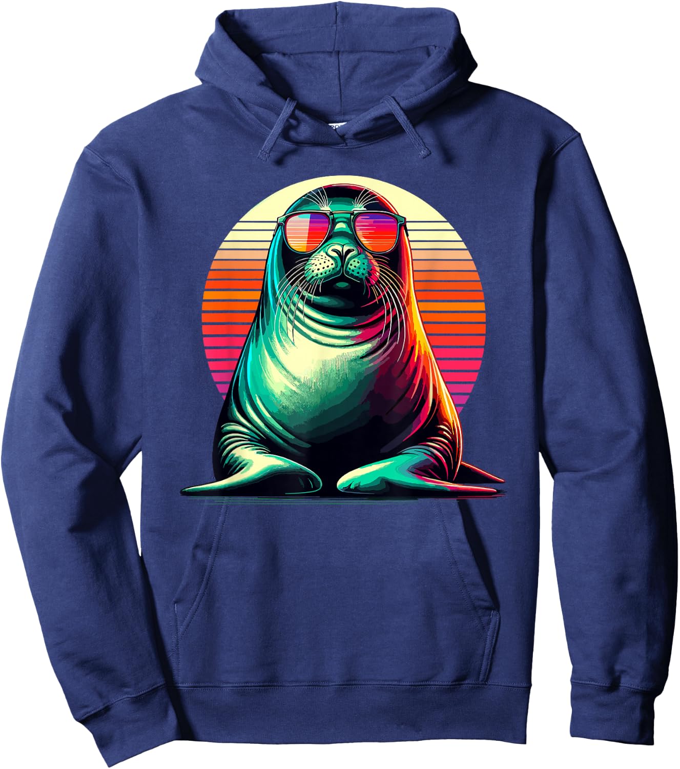 Retro Sunset Hawaiian Monk Seal Sunglasses Hoodie - Hoodie | Navy