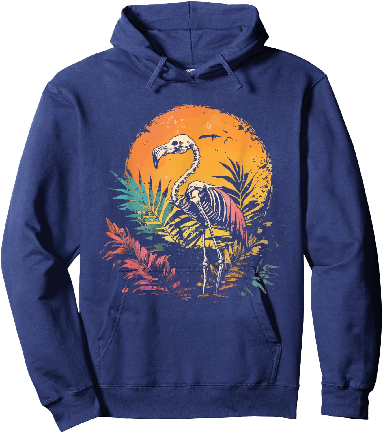 Flamingo Skeleton Retro Graphic Summer Hoodie - Hoodie | Navy