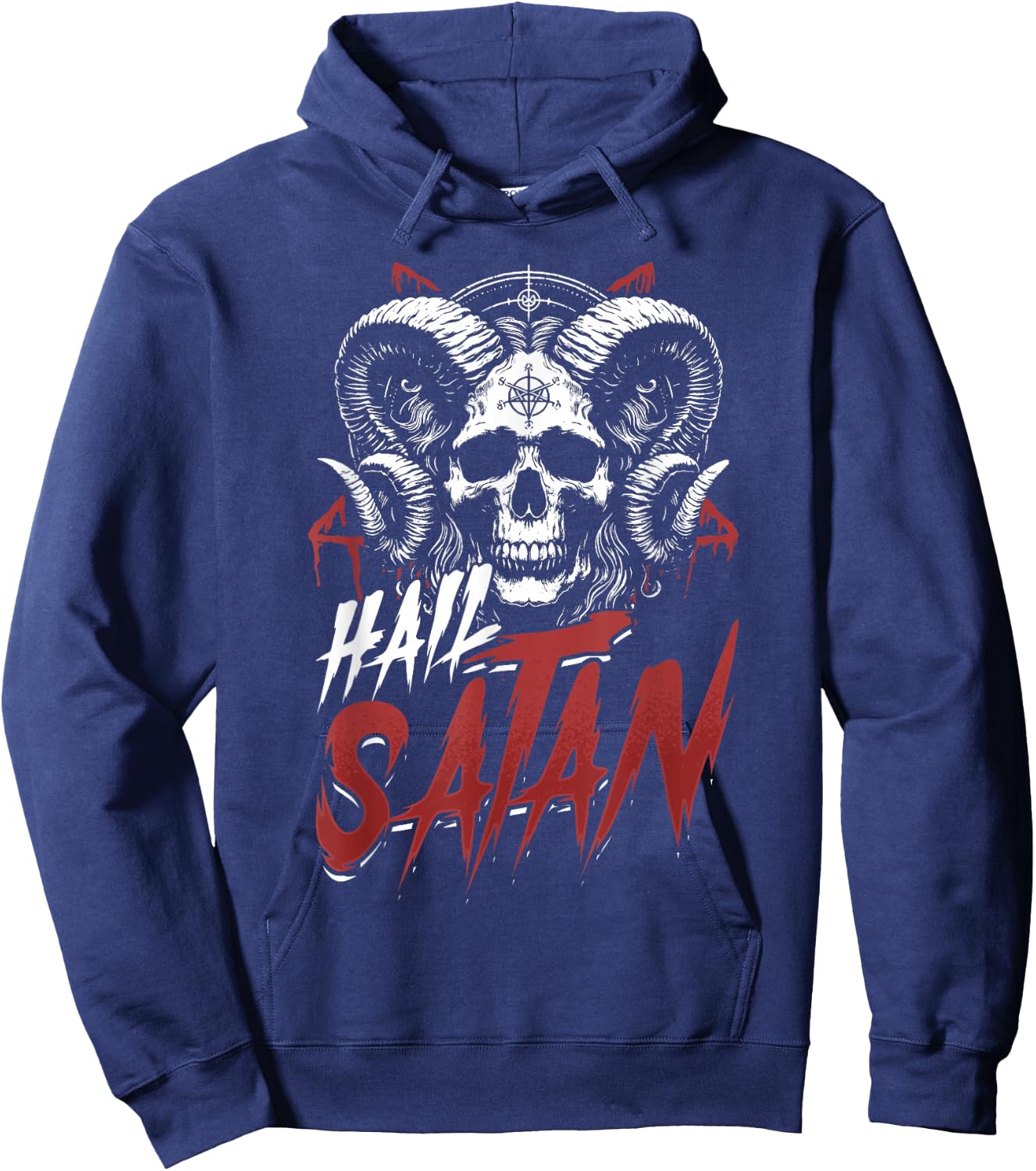 Hail Satan Skull Horns Occult Satanism Symbol Hoodie - Hoodie | Navy