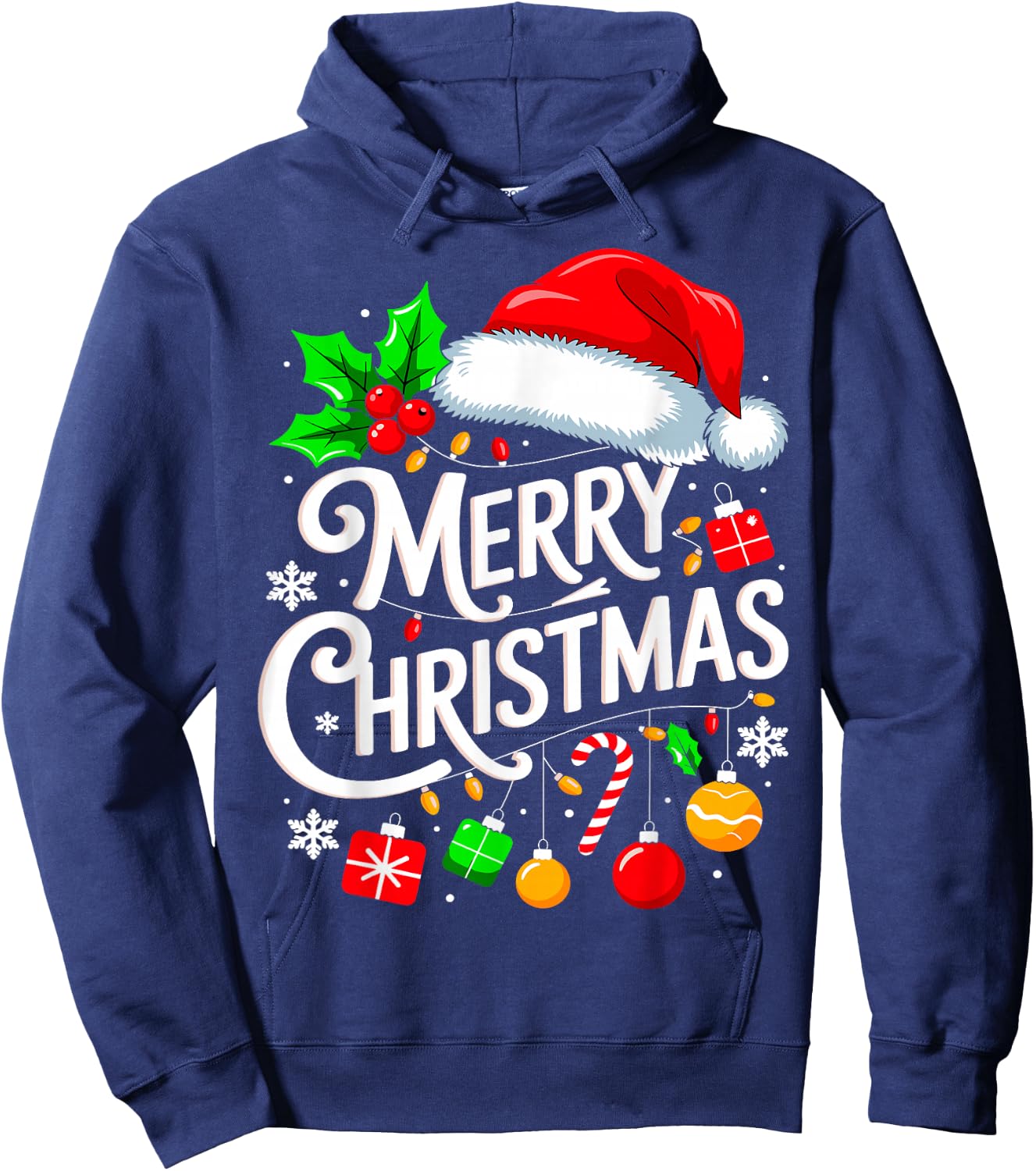 Merry Christmas Lights Family Santa Hat Xmas Hoodie - Hoodie | Navy