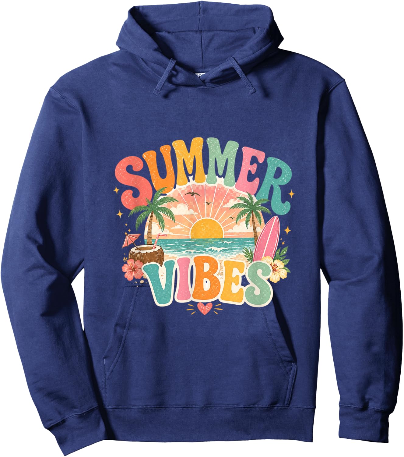 Summer Vibes Retro Beach Sunset Tropical Design Hoodie - Hoodie | Navy