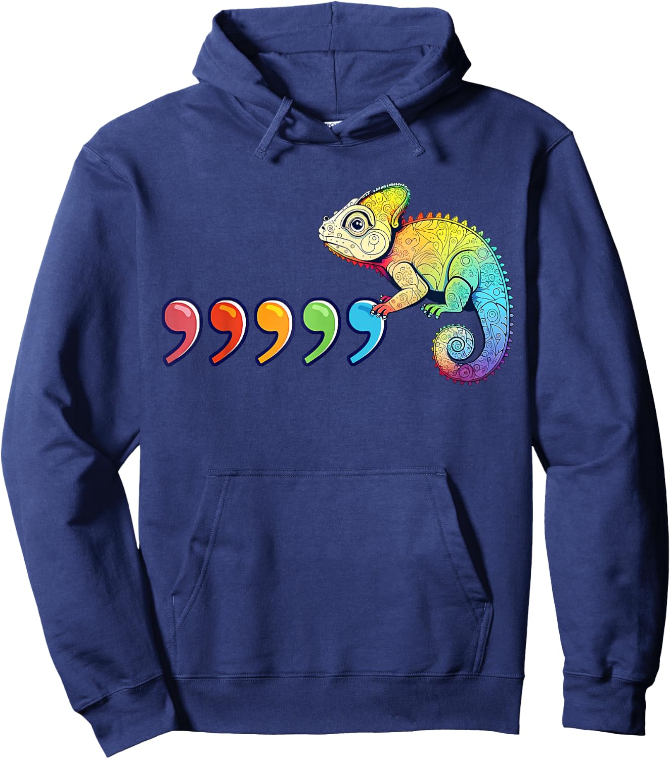 Comma Chameleon Funny 80's Throwback Hoodie - Hoodie | Navy