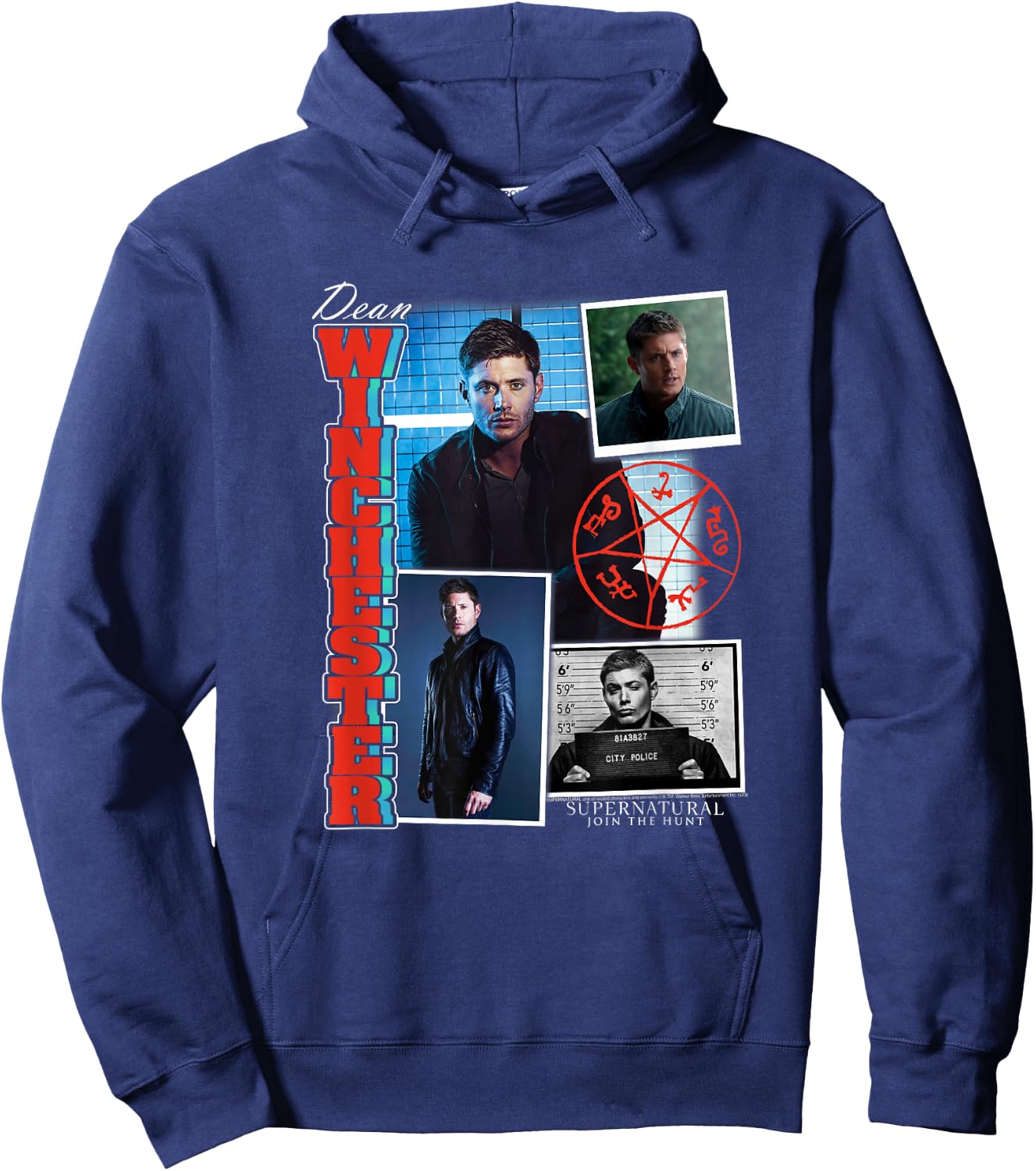 Ripple Junction Supernatural Dean Winchester Collage , Men's/ , Black, Small, Short Sleeve, Classic Fit, Cotton Blend, Licensed Merchandise, Collage Theme, Letter Print Pattern Hoodie - Hoodie | Navy