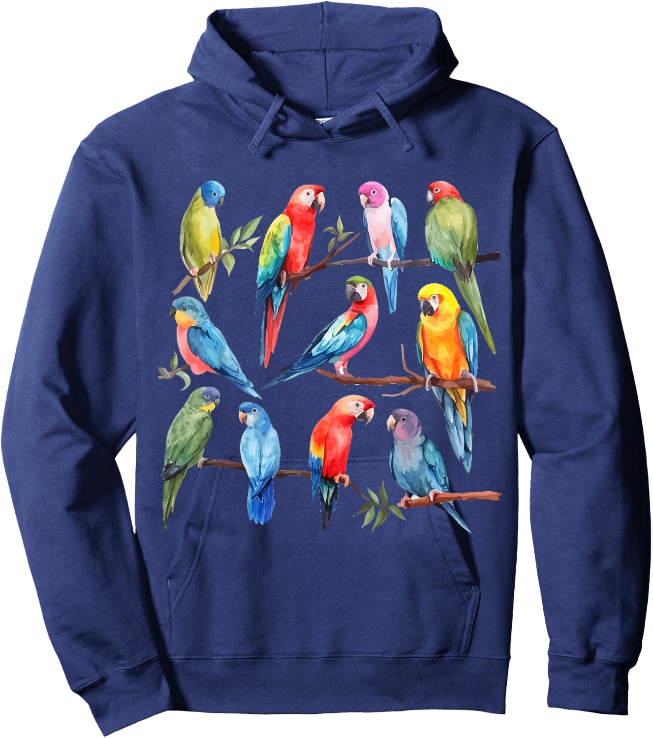 Colorful Parrot Watercolor Hoodie - Hoodie | Navy