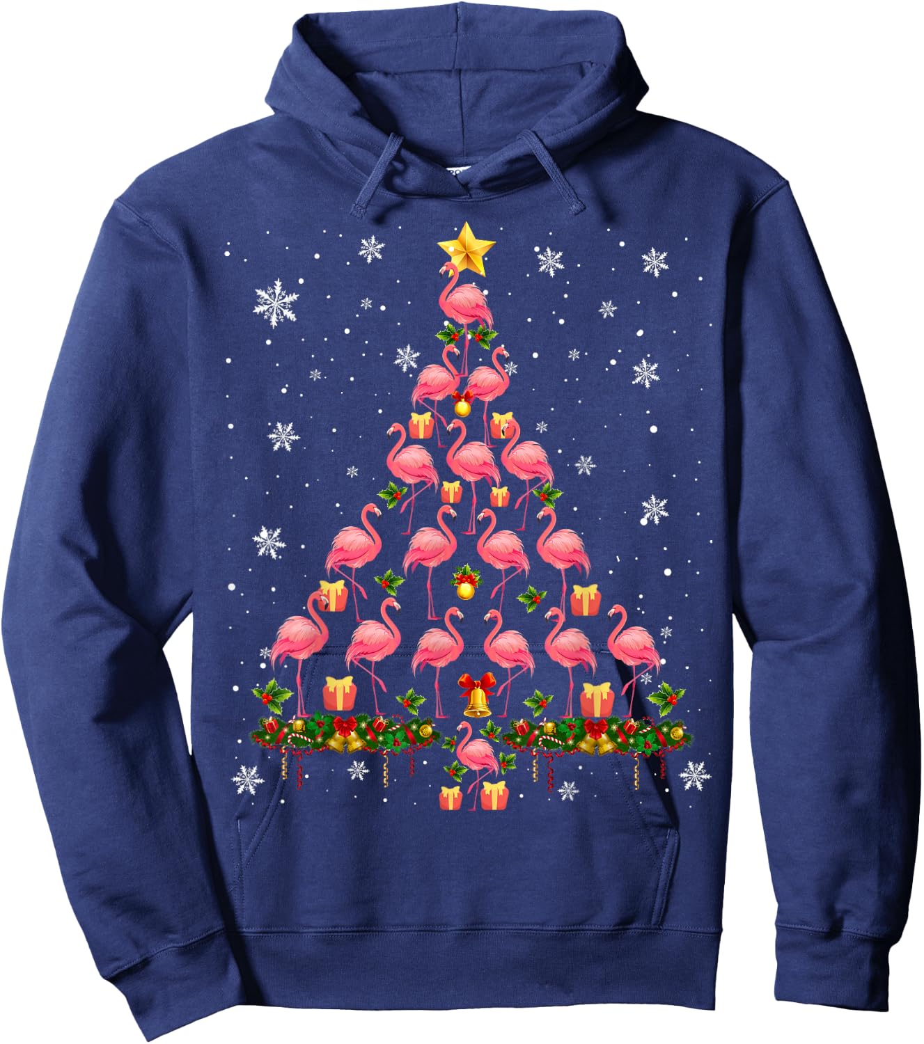 Pink Flamingo Christmas Tree Funny Animal Lover Hoodie - Hoodie | Navy
