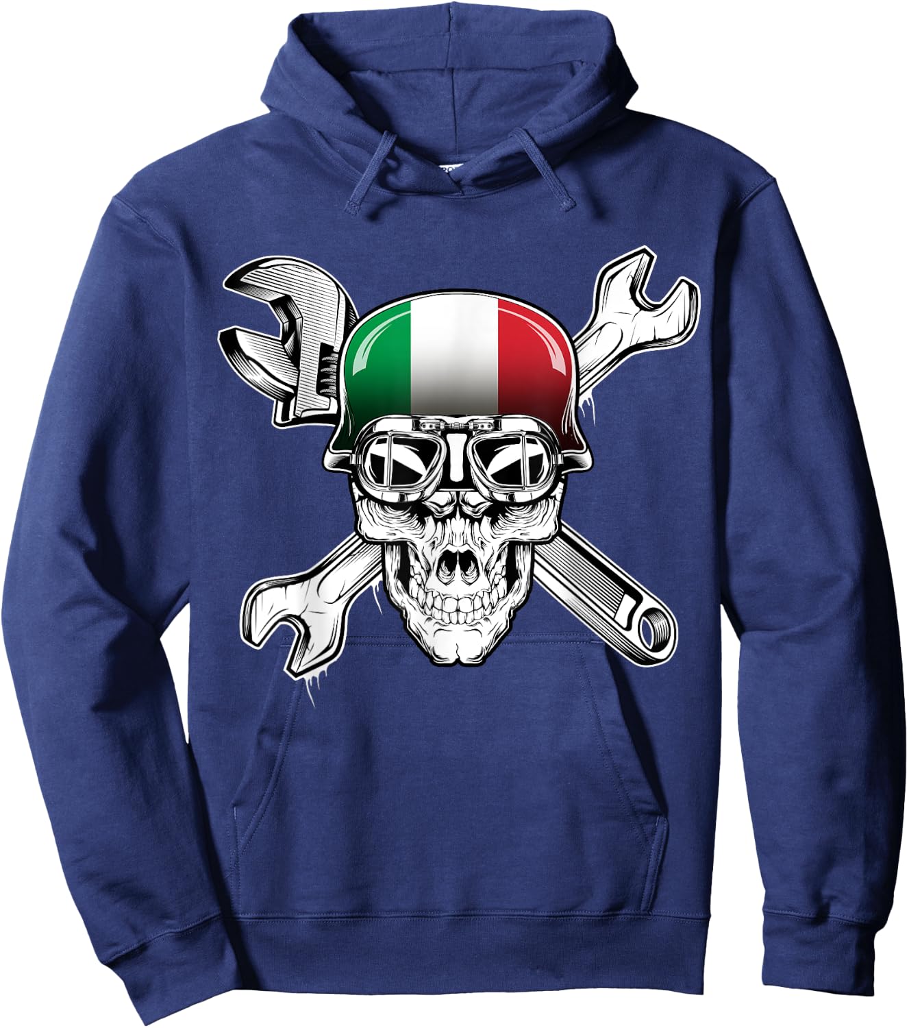 Italian Biker Skull Motorcycle Flag Italy Hoodie - Hoodie | Navy