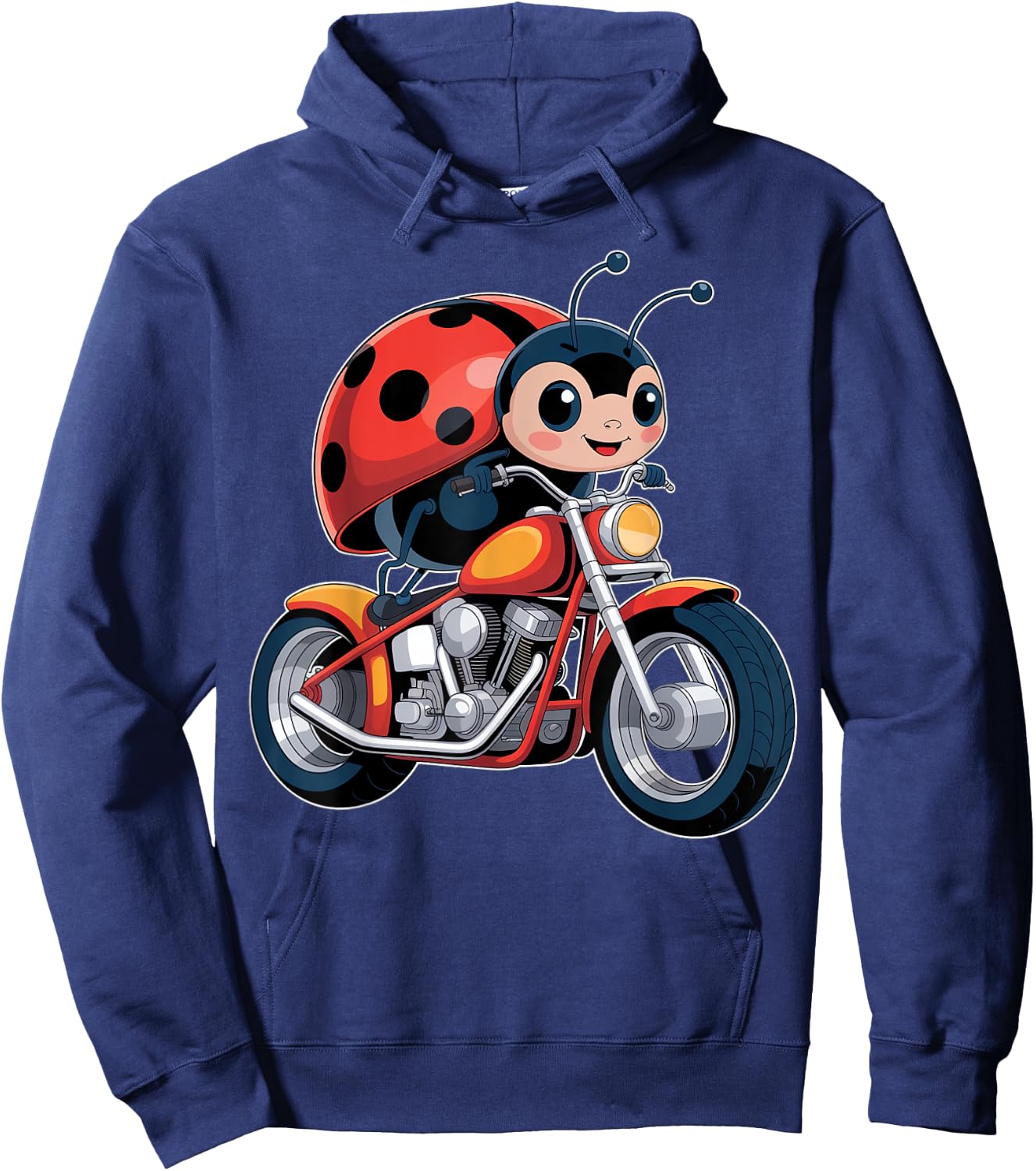 Cute Ladybug on a Motorcycle Hoodie - Hoodie | Navy