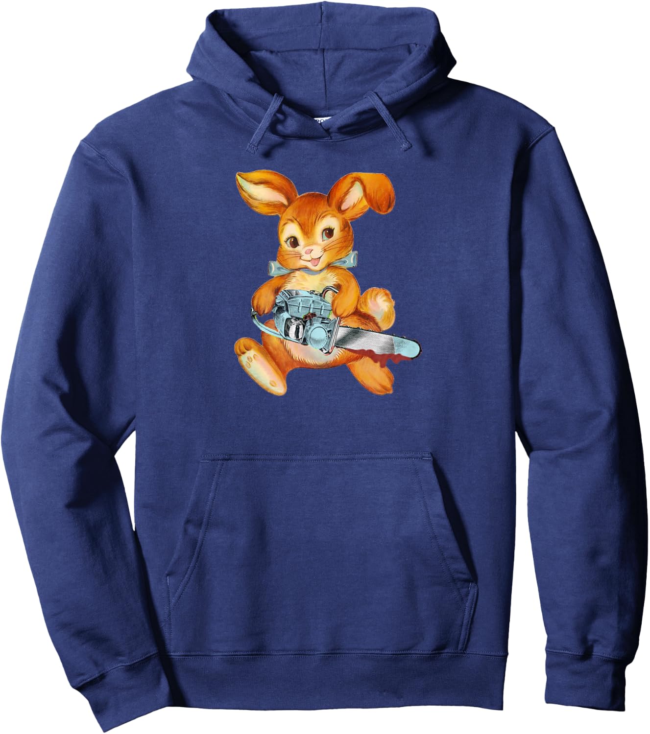 Chainsaw Bunny: Vintage-Inspired Dark Humor Hoodie - Hoodie | Navy