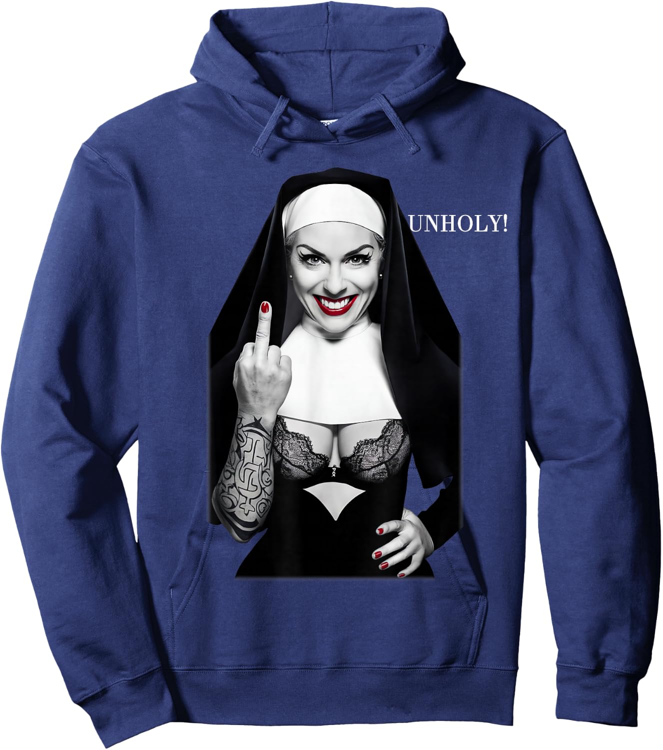 Sexy Nun Middle Finger , black Hoodie - Hoodie | Navy