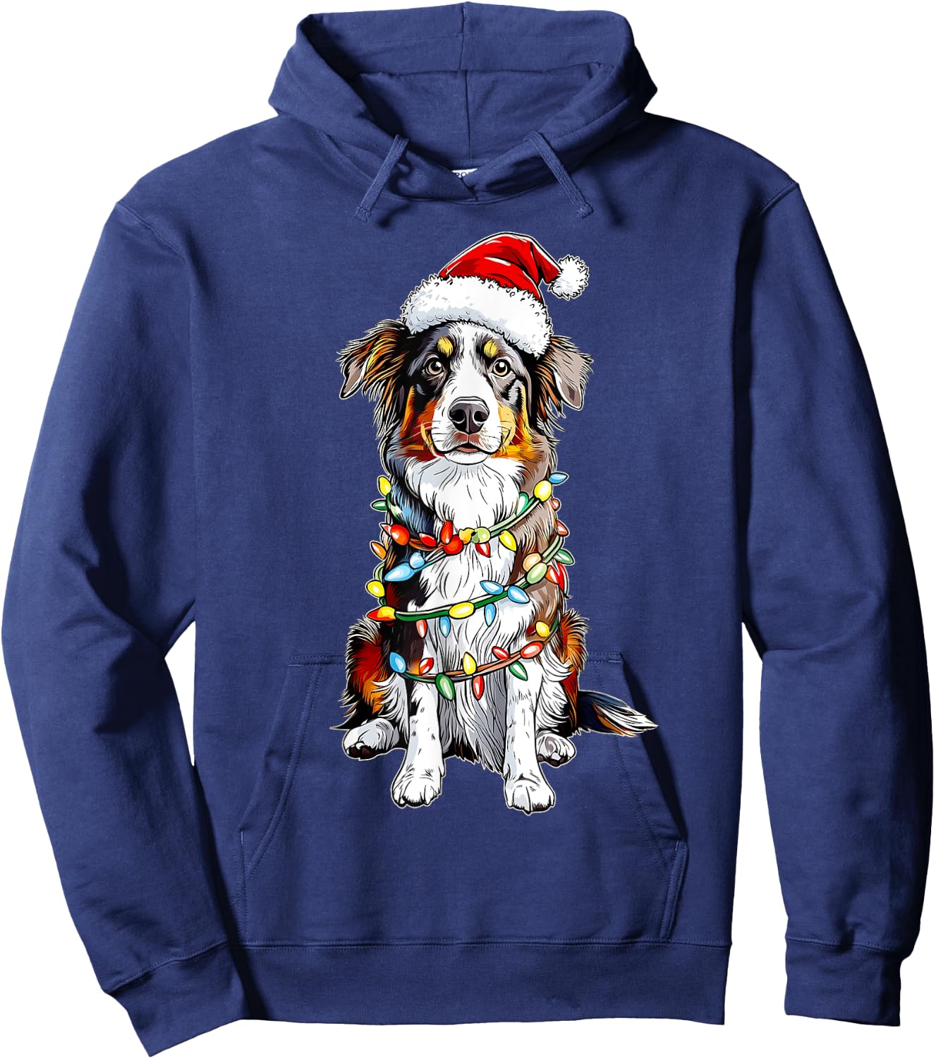 Cute Australian Shepherd Christmas Hat Xmas Hoodie - Hoodie | Navy