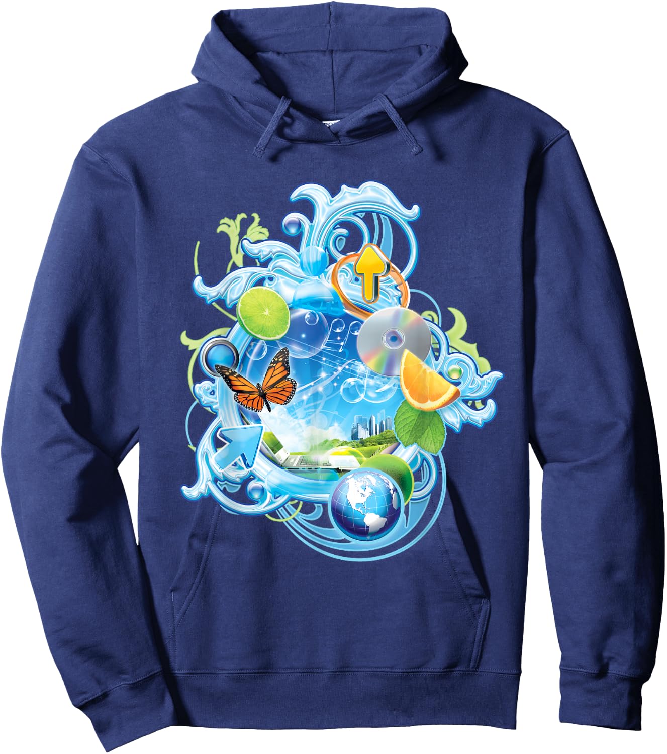 Frutiger Aero Metro Maximalist 2000s Nostalgia Hoodie - Hoodie | Navy