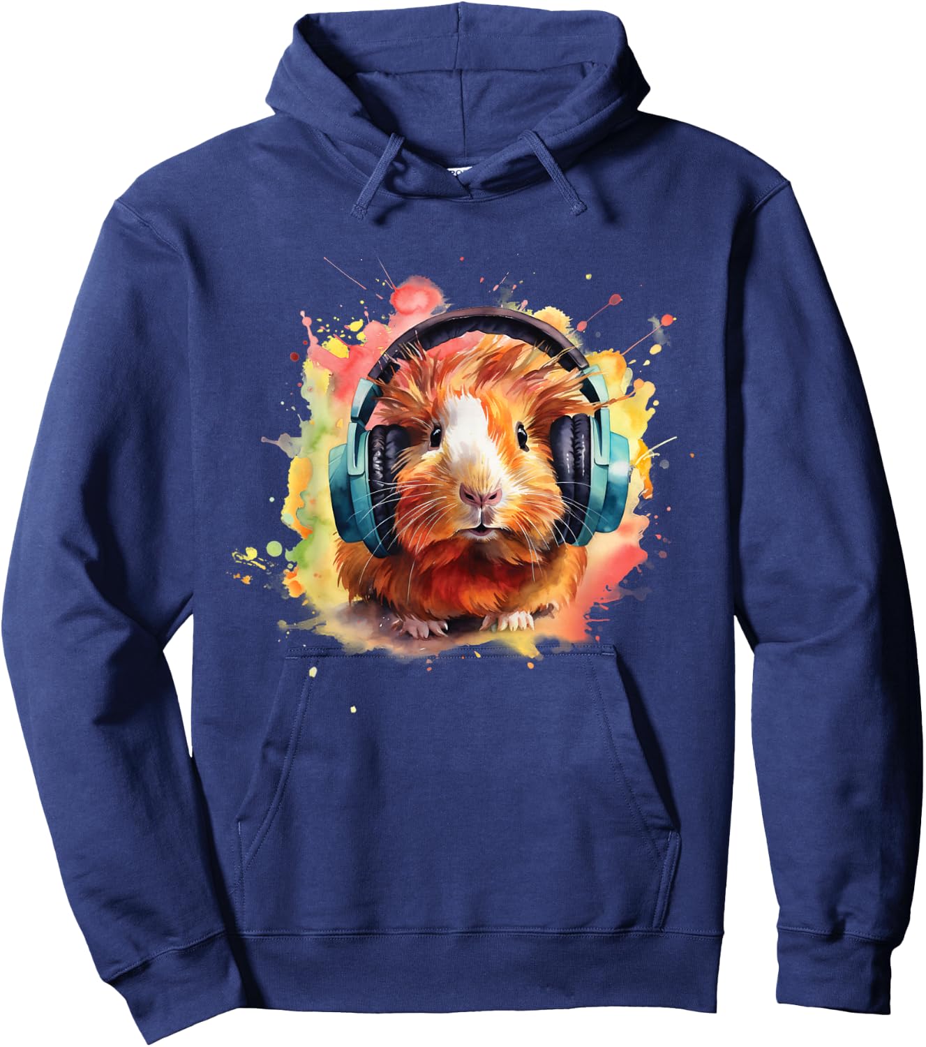 Watercolor Headphones Funny Guinea Pig Hoodie - Hoodie | Navy