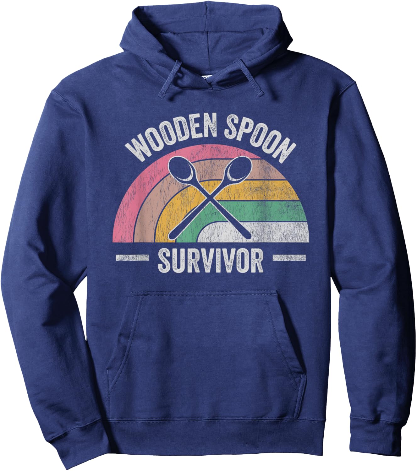 Wooden Spoon Survivor Retro Rainbow Humor Hoodie - Hoodie | Navy