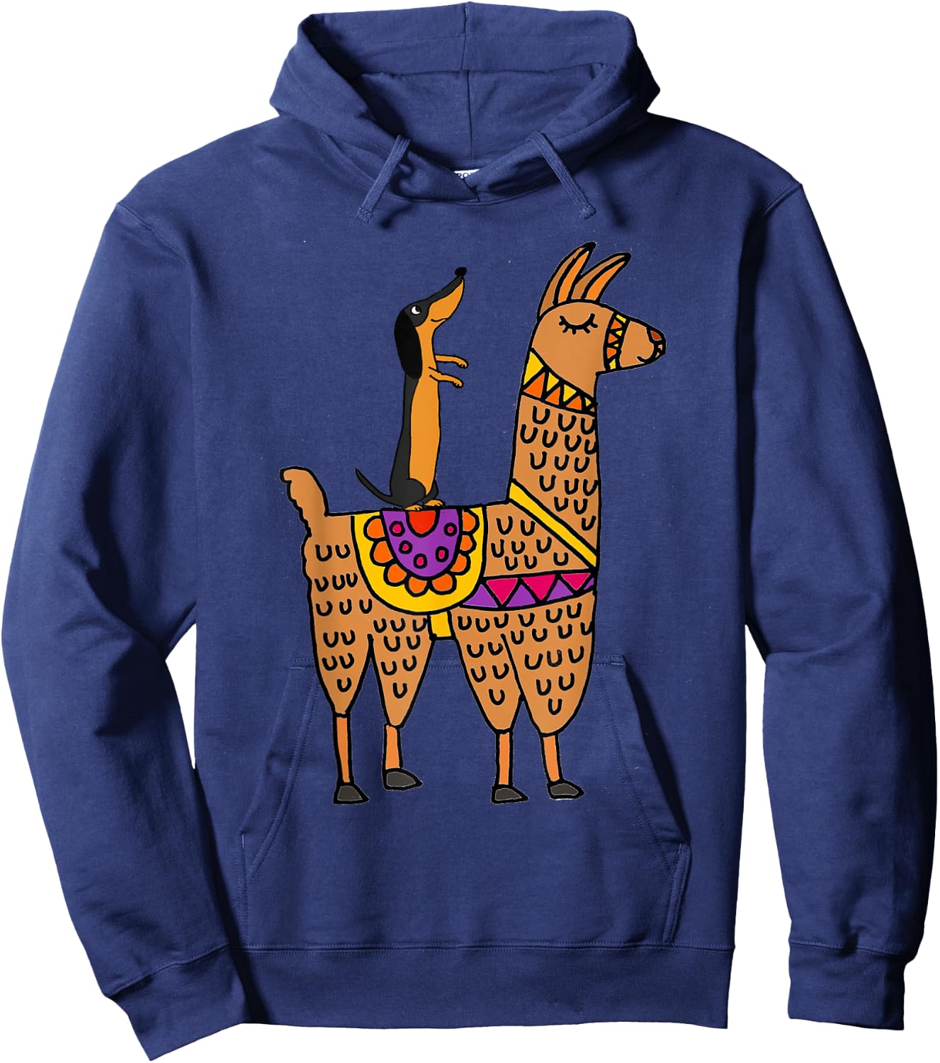 SmileteesPets Cute Dachshund Dog Riding Llama Hoodie - Hoodie | Navy