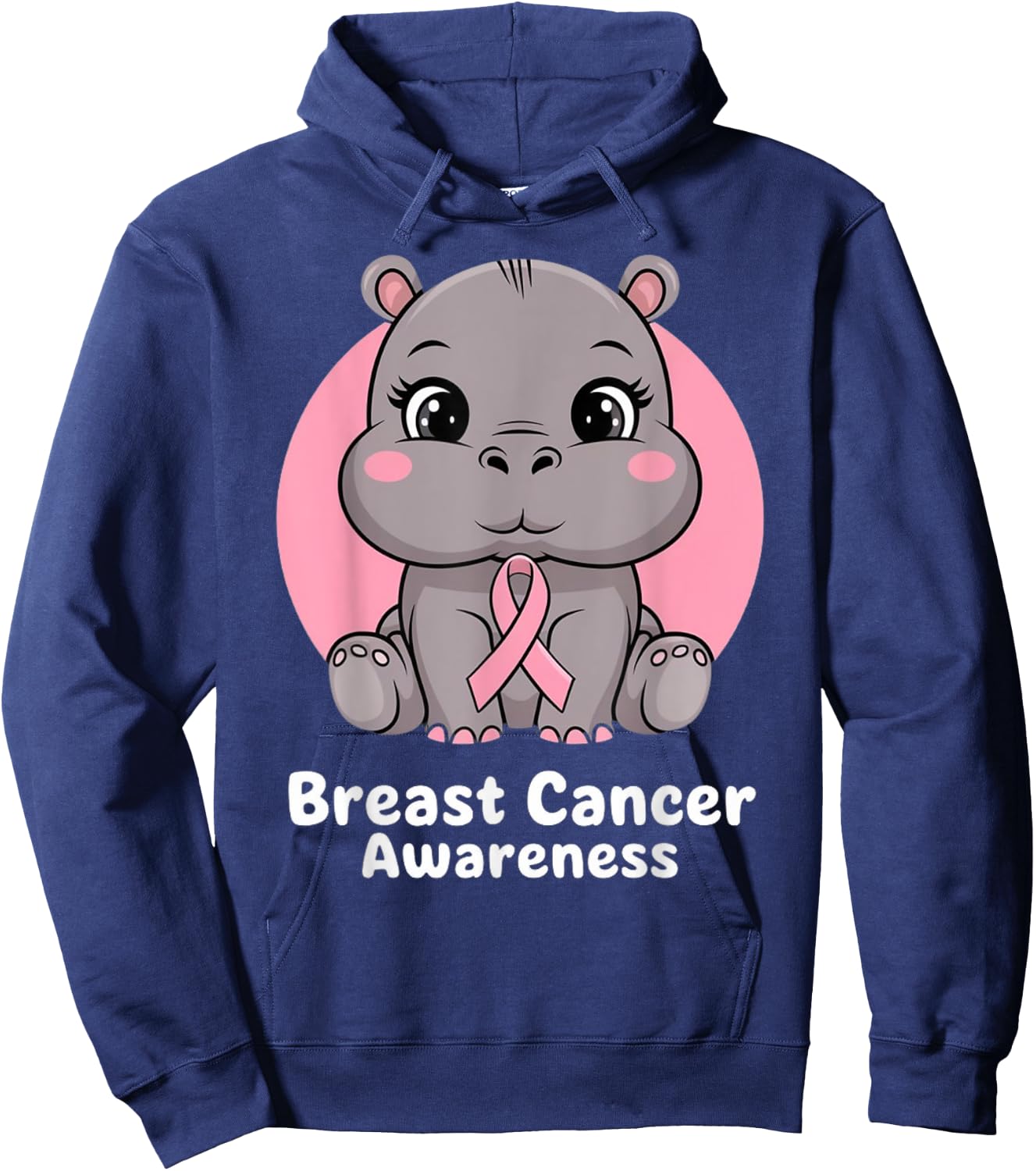 Hippo Hope Pink Ribbon Hoodie - Hoodie | Navy