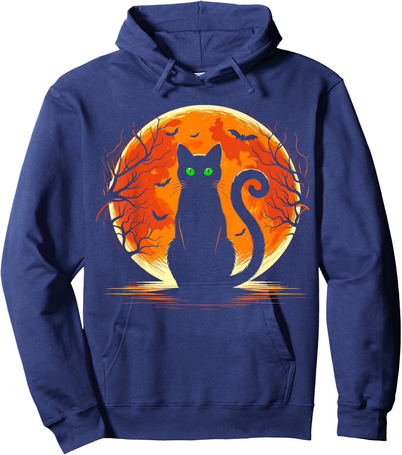 Scary Cat Costume Retro Moon Cat Hoodie - Hoodie | Navy