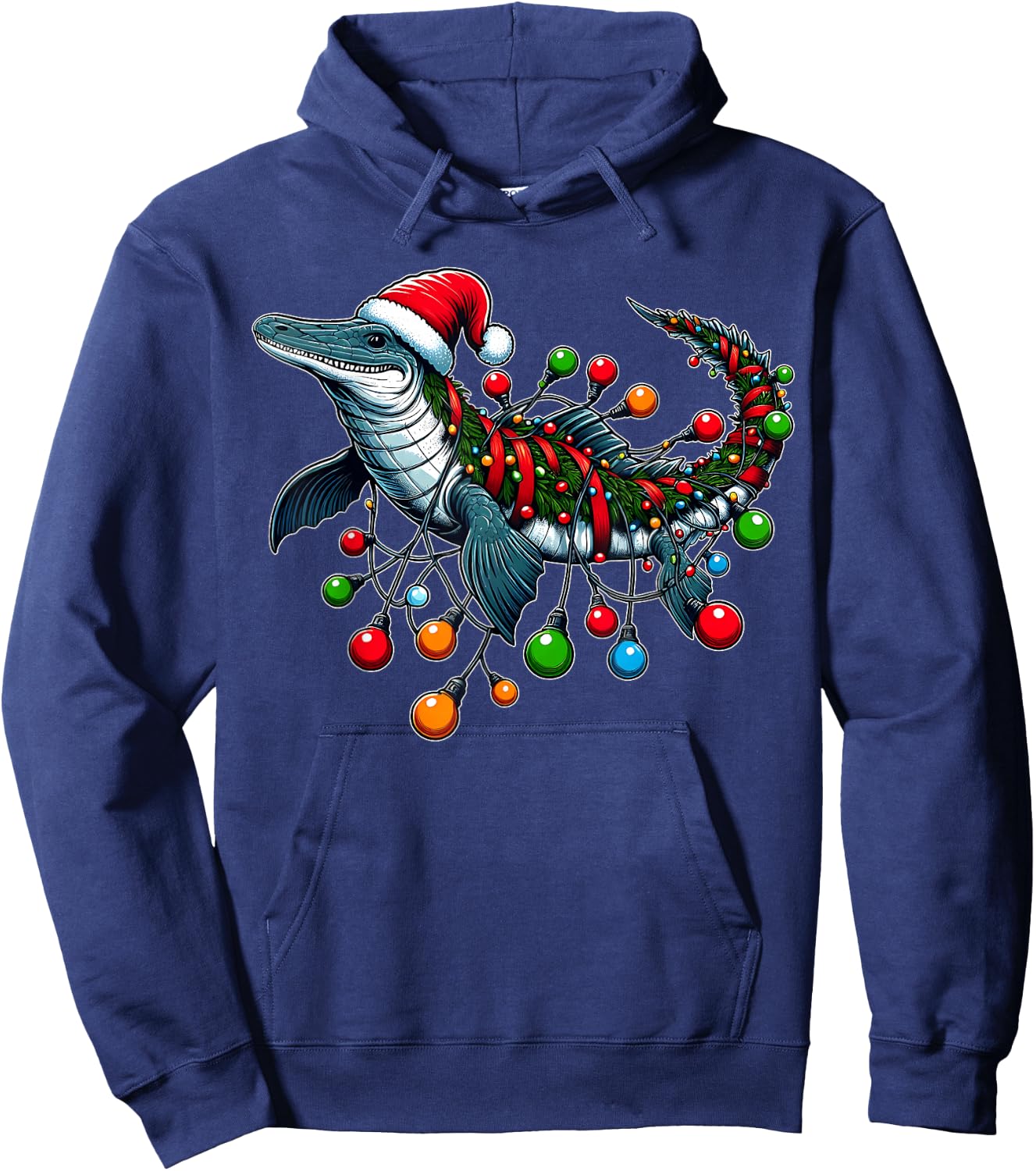 Mosasaurus Dinosaur Christmas Hat Xmas Hoodie - Hoodie | Navy