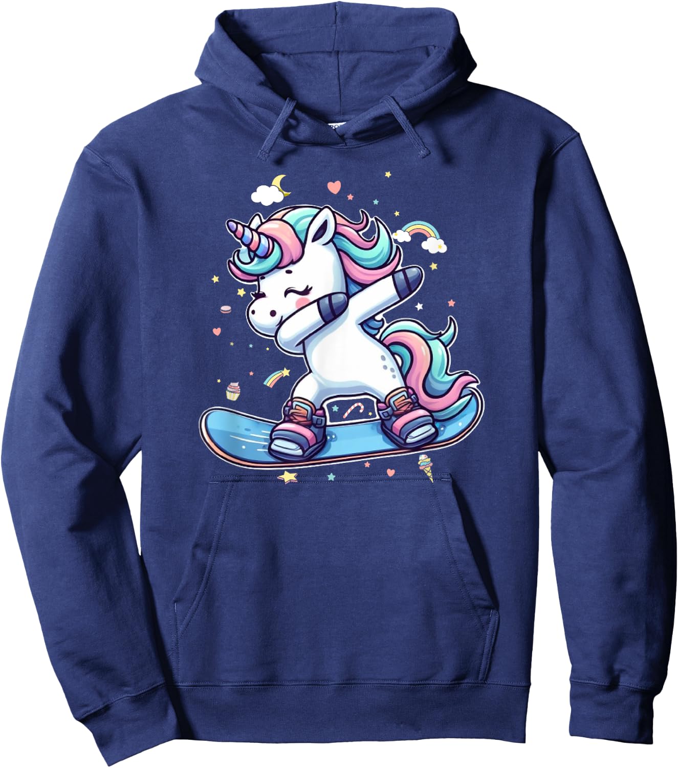 Snowboard Unicorn Lover Dabbing Snowboarder Hoodie - Hoodie | Navy
