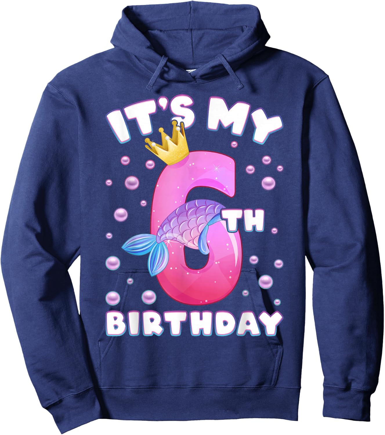 6th Birthday, Girl, Mermaid Fin, Number 6 Hoodie - Hoodie | Navy