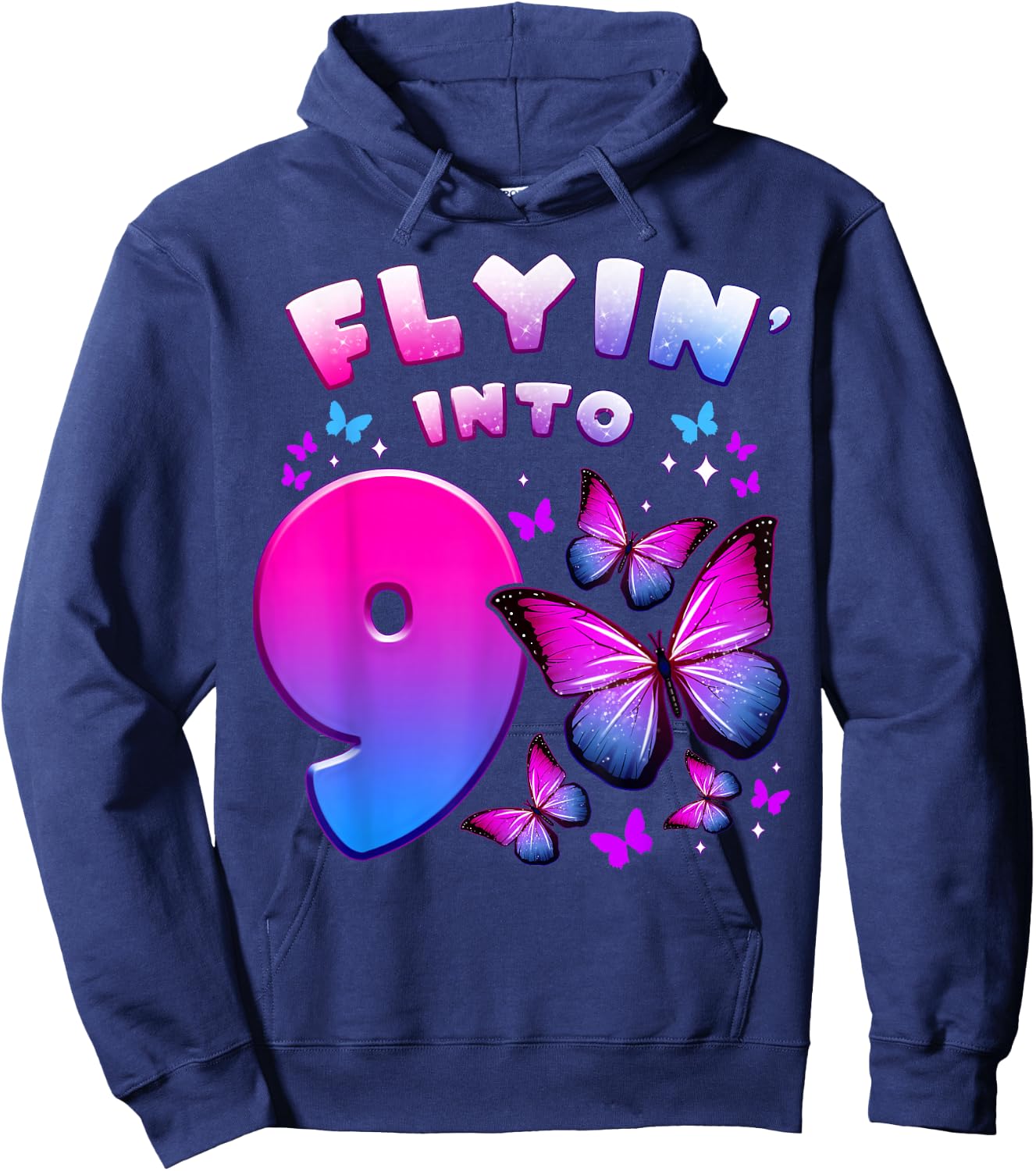 Birthday Girl 9 Year Old, Butterfly, Number 9 Hoodie - Hoodie | Navy