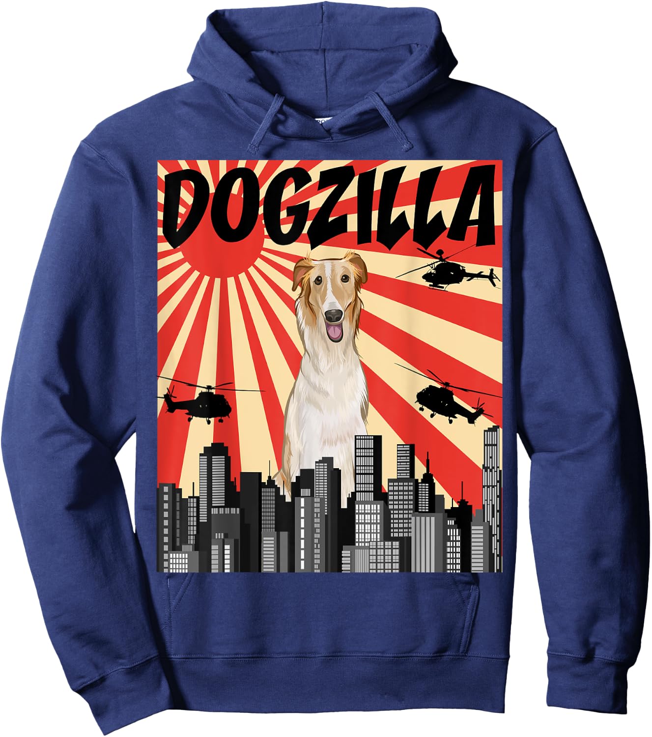 Funny Retro Japanese Dogzilla Borzoi Hoodie - Hoodie | Navy