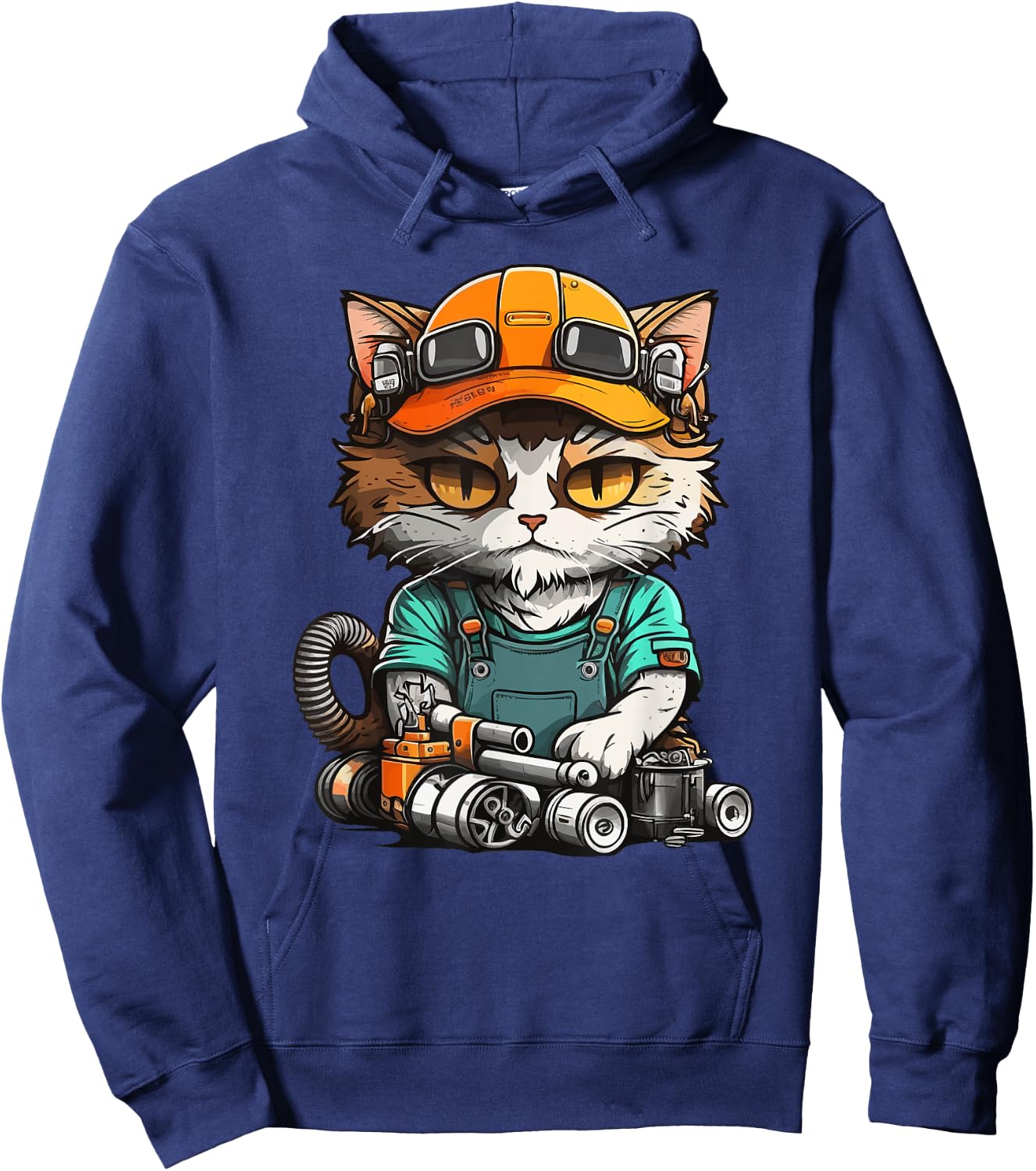 Manga Mechanic Cat - Repair Fun with Cat Flair Hoodie - Hoodie | Navy