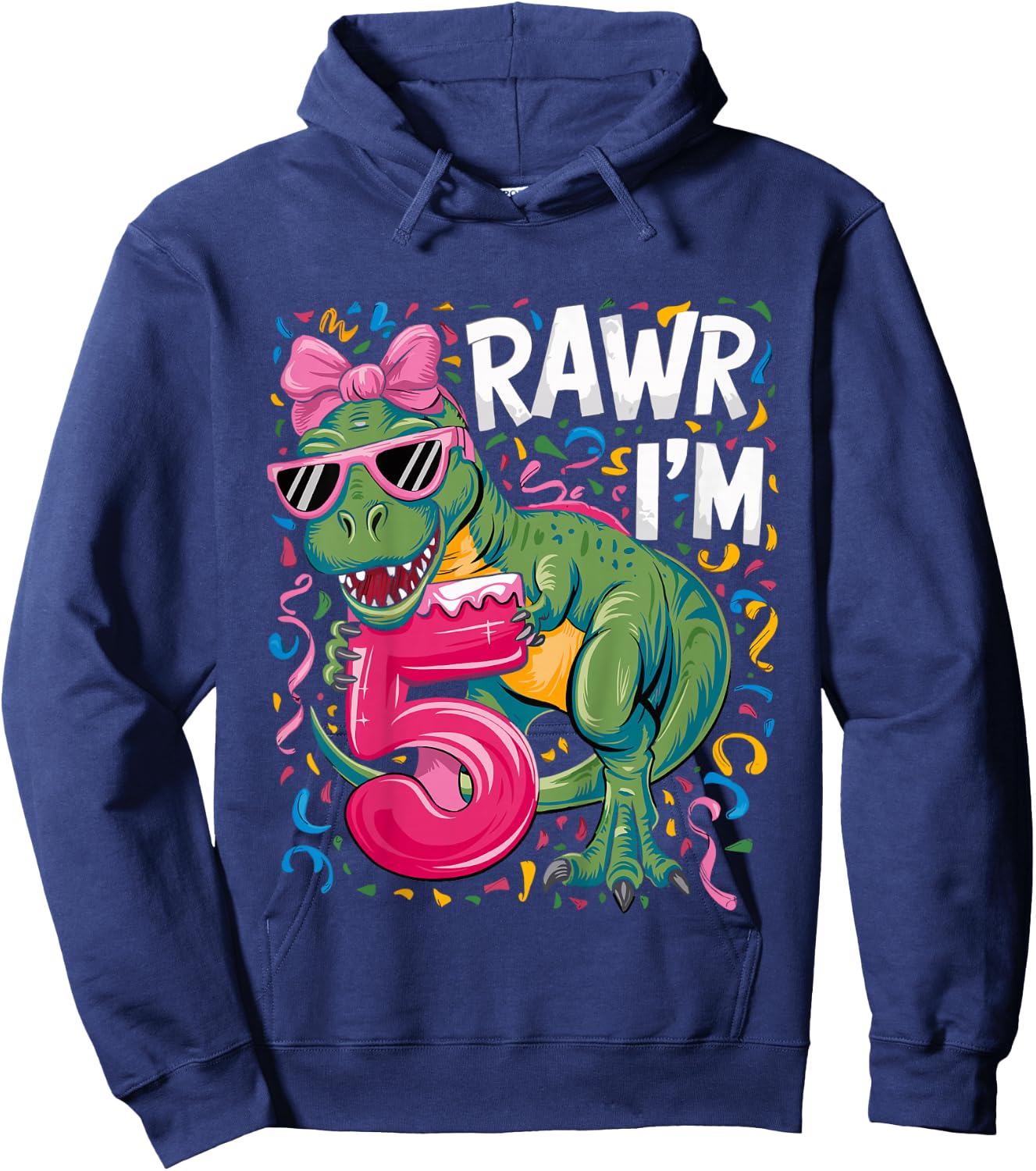 5 Year Old T Rex Dinosaur 5nd Birthday Girl Hoodie - Hoodie | Navy