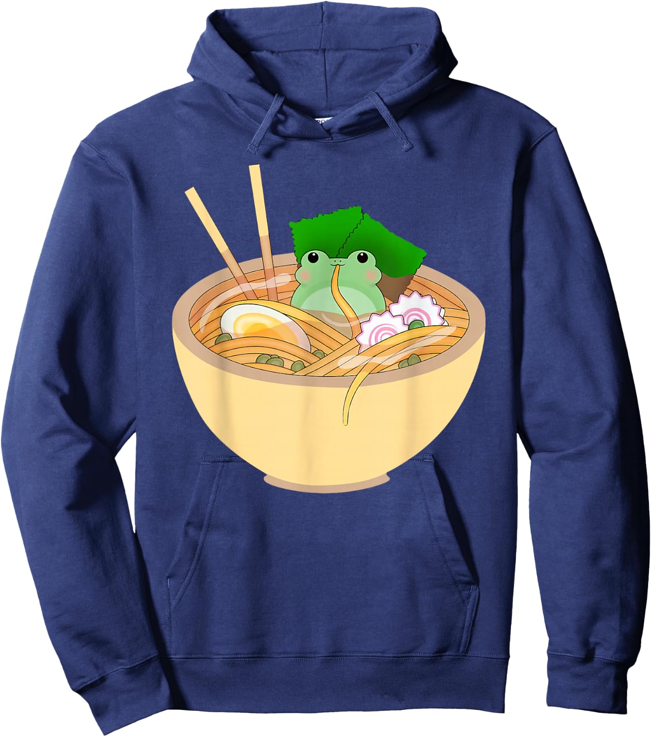 Cute Kawaii Frog Eating In Ramen Bowl Hoodie - Hoodie | Navy