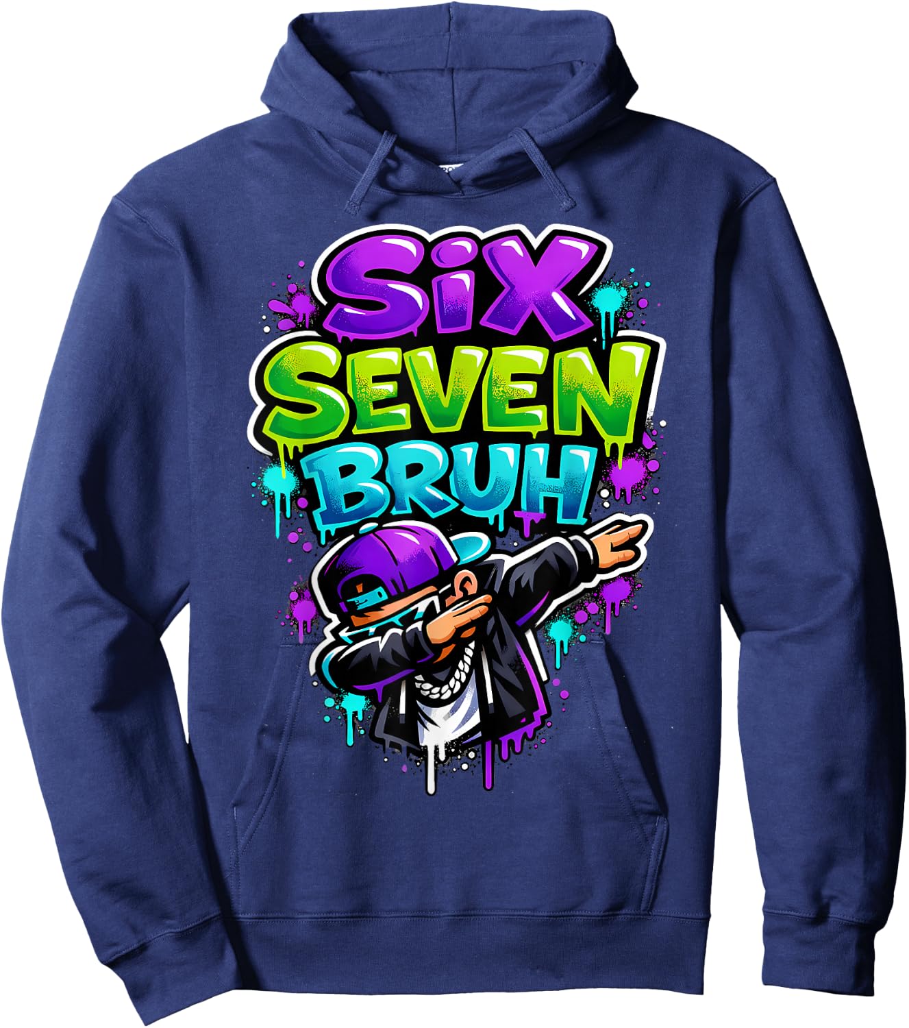 Six Seven Bruh - Dabbing Boy Graffiti Hoodie - Hoodie | Navy