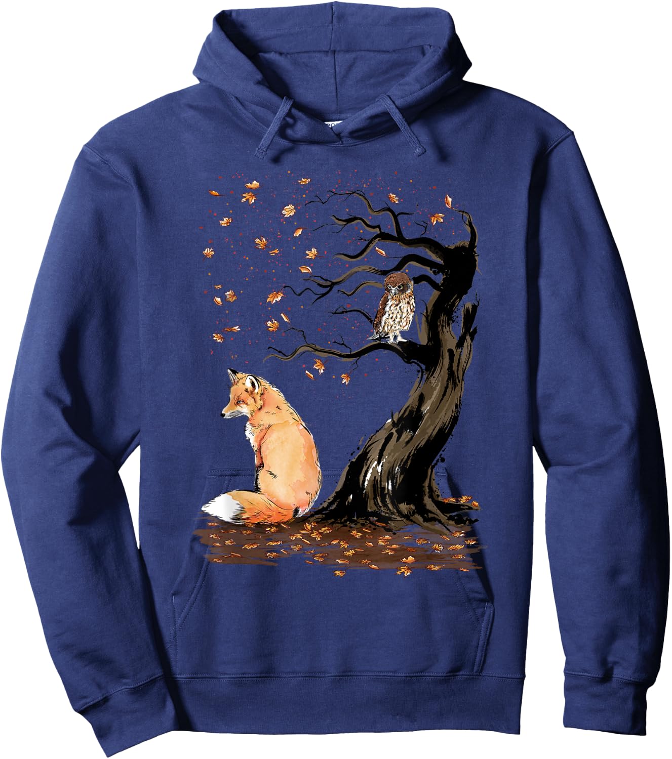 Winds of autumn Sumi-e The fox and the Owl Hoodie - Hoodie | Navy