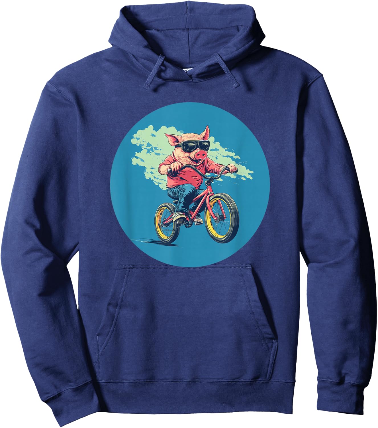 Comical Pig on a Bicycle for a Quirky Adventure Hoodie - Hoodie | Navy