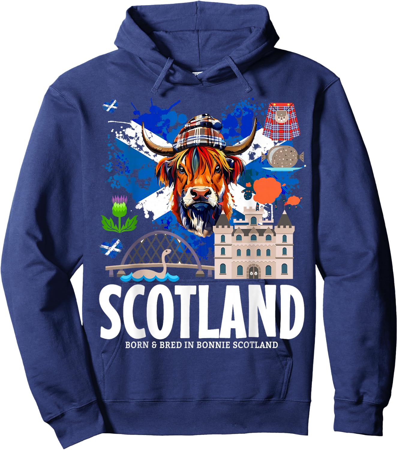 Scottish Flag Idea & Scotland Flag Highland Cow Hoodie - Hoodie | Navy