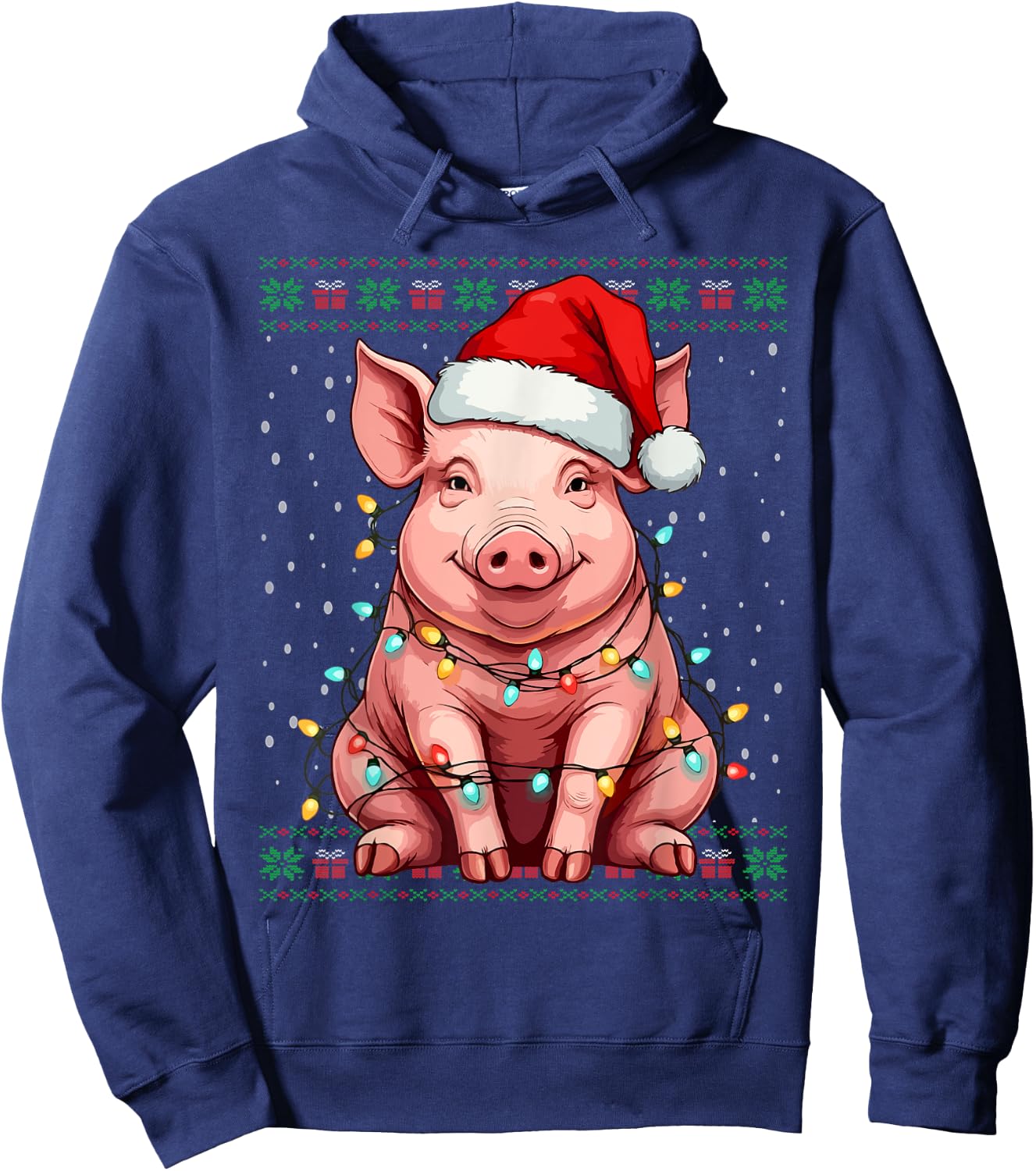 Ugly Santa Pig Christmas Sweater , Black, S Hoodie - Hoodie | Navy