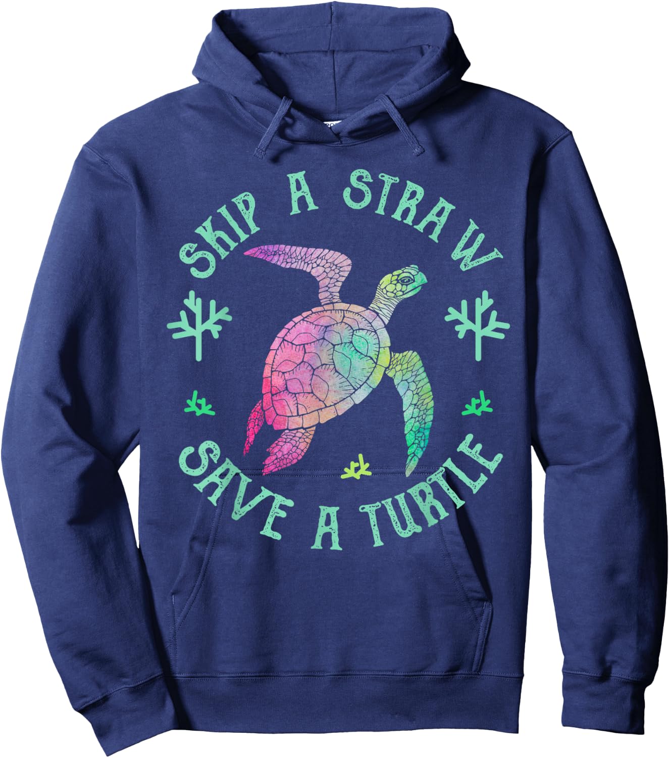 Sea Turtle Skip a Straw Save a Turtle Hoodie - Hoodie | Navy
