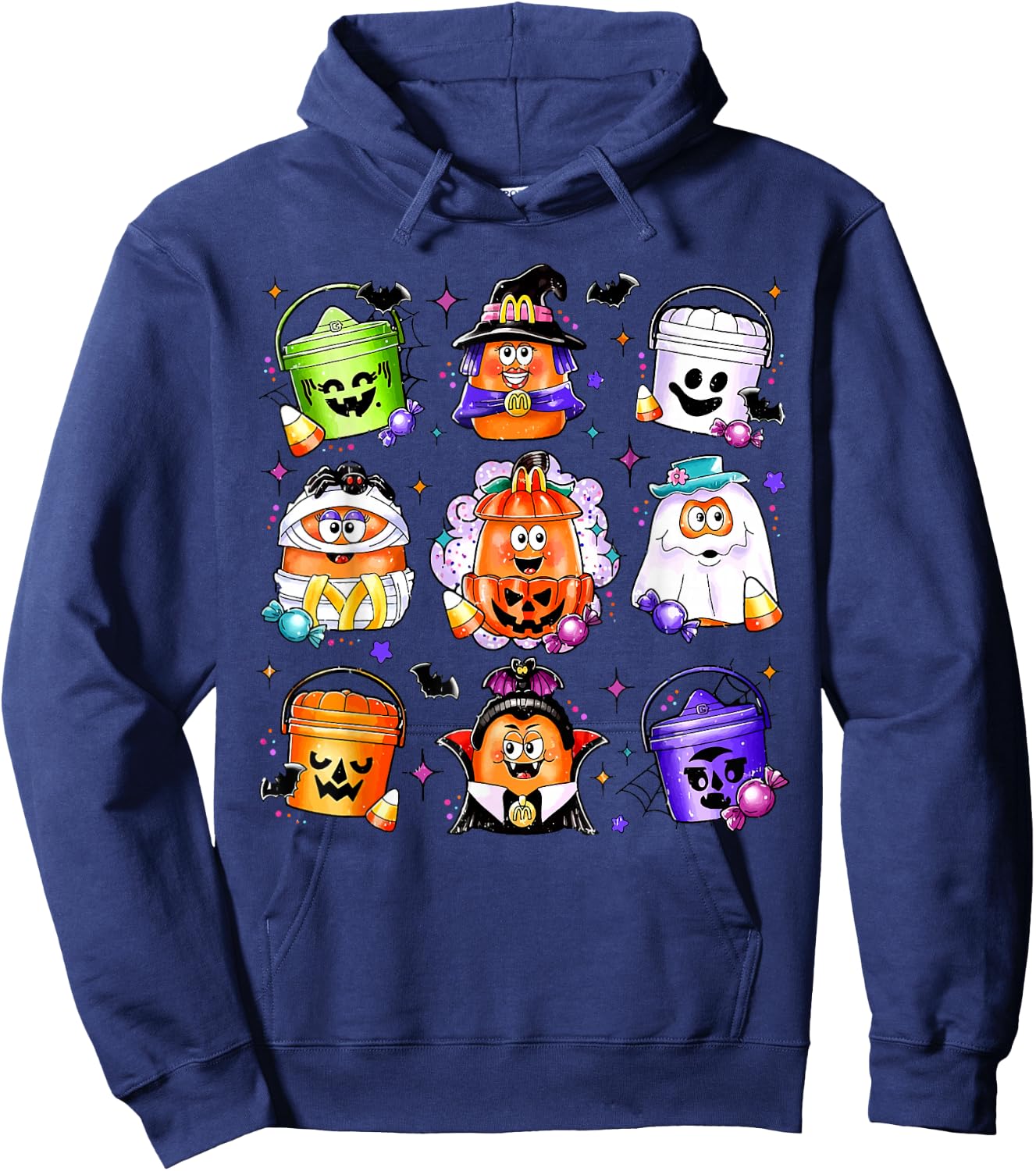 Chicken Nuggets Pumpkin Halloween 90's Vintage Hoodie - Hoodie | Navy