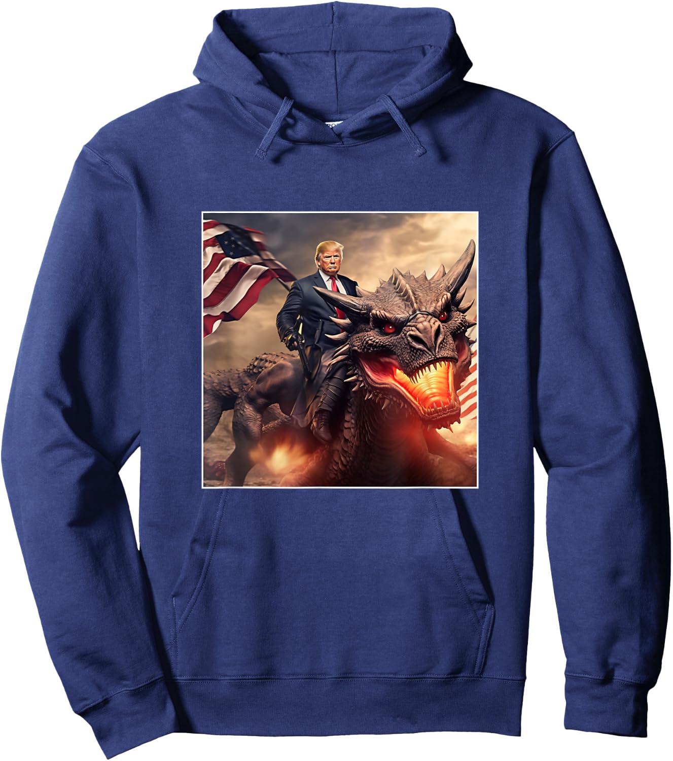 Trump Riding a Dragon Coming to the Rescue Hoodie - Hoodie | Navy