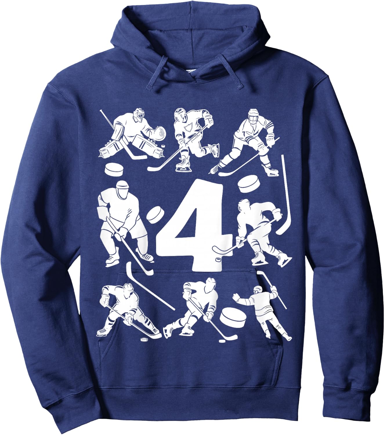 Number 4 Years Ice Hockey 4th Birthday Hoodie - Hoodie | Navy