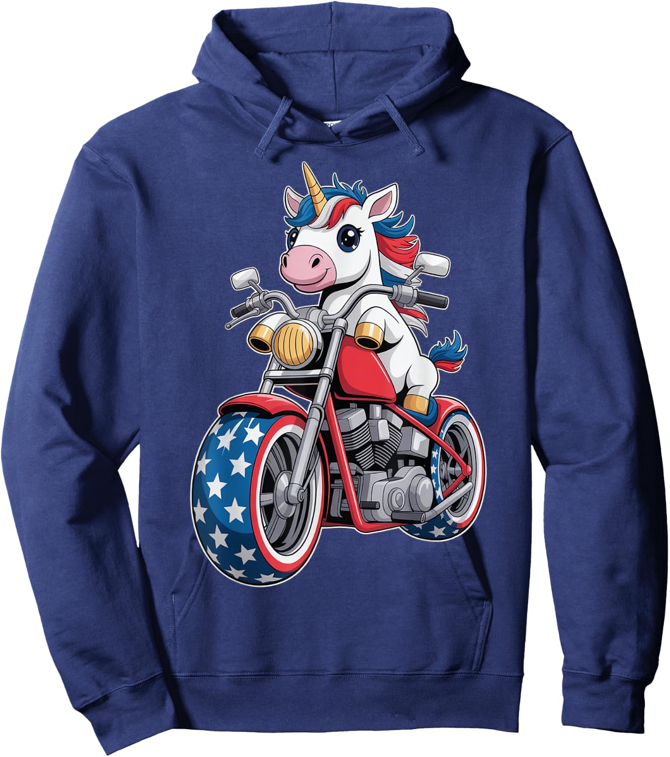 Kawaii Unicorn on Motorcycle Hoodie - Hoodie | Navy