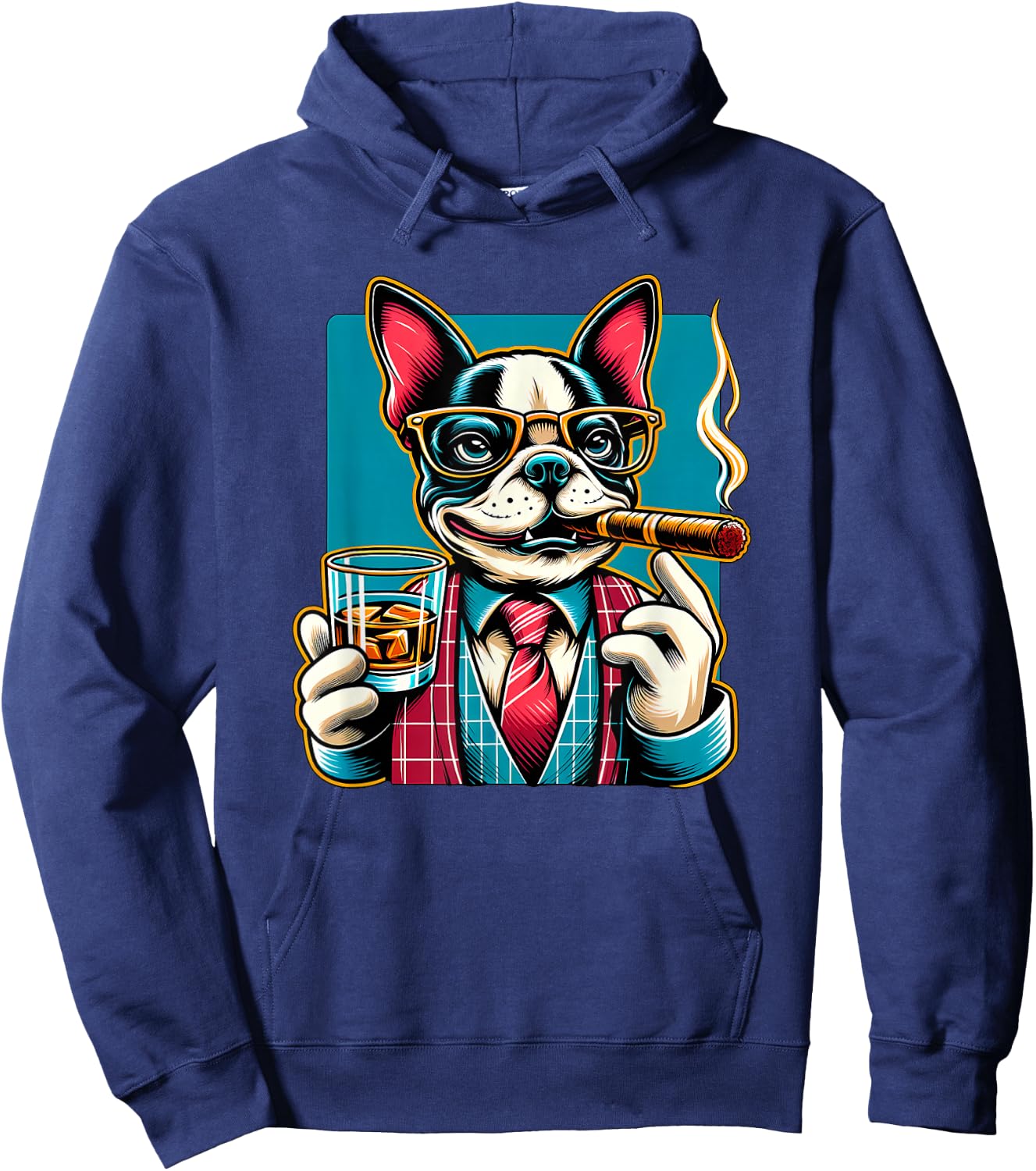 Boston Terrier dog Cigar And Whiskey Hoodie - Hoodie | Navy