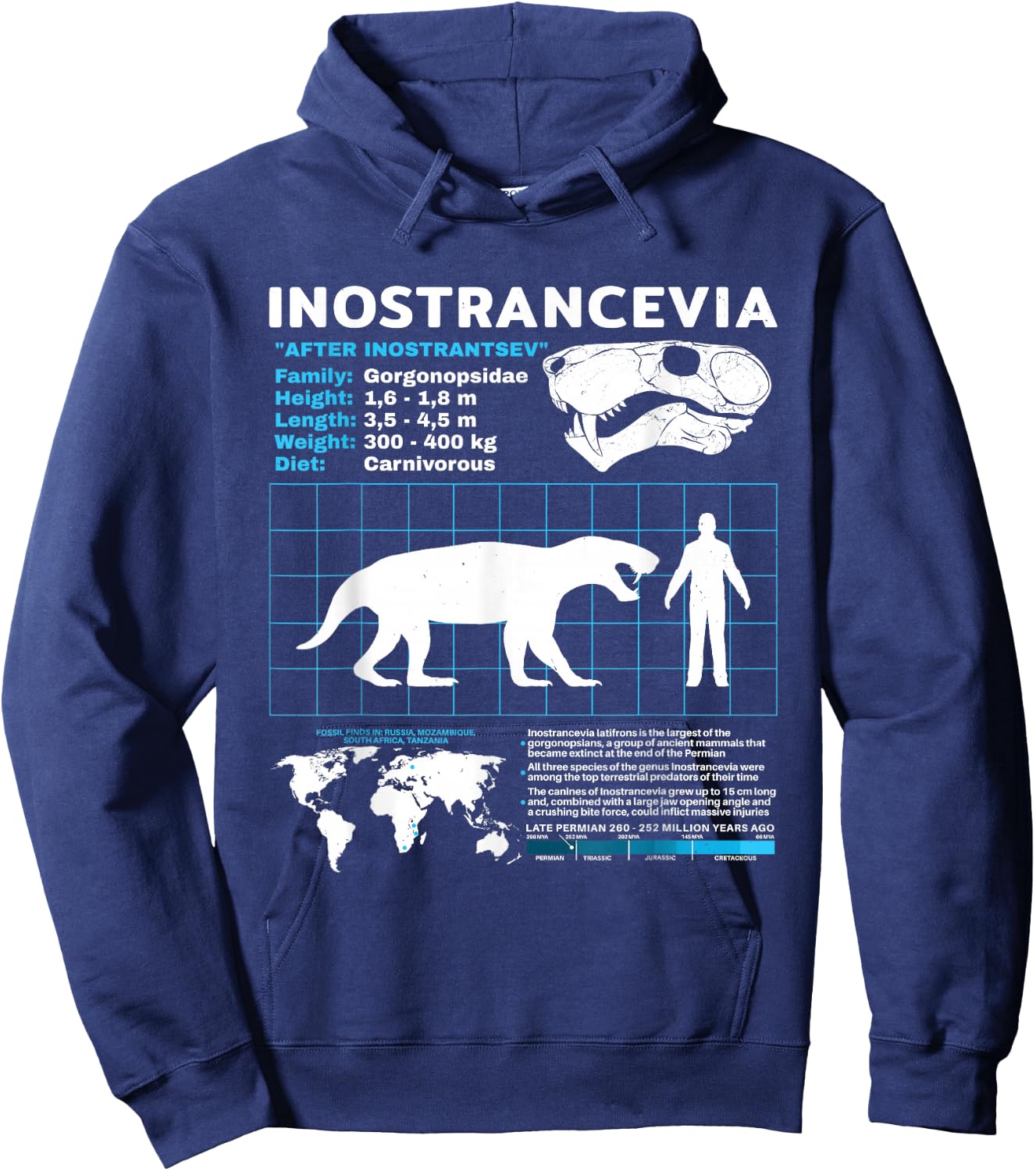 Inostrancevia Fact Sheet Skull Fossil Hoodie - Hoodie | Navy