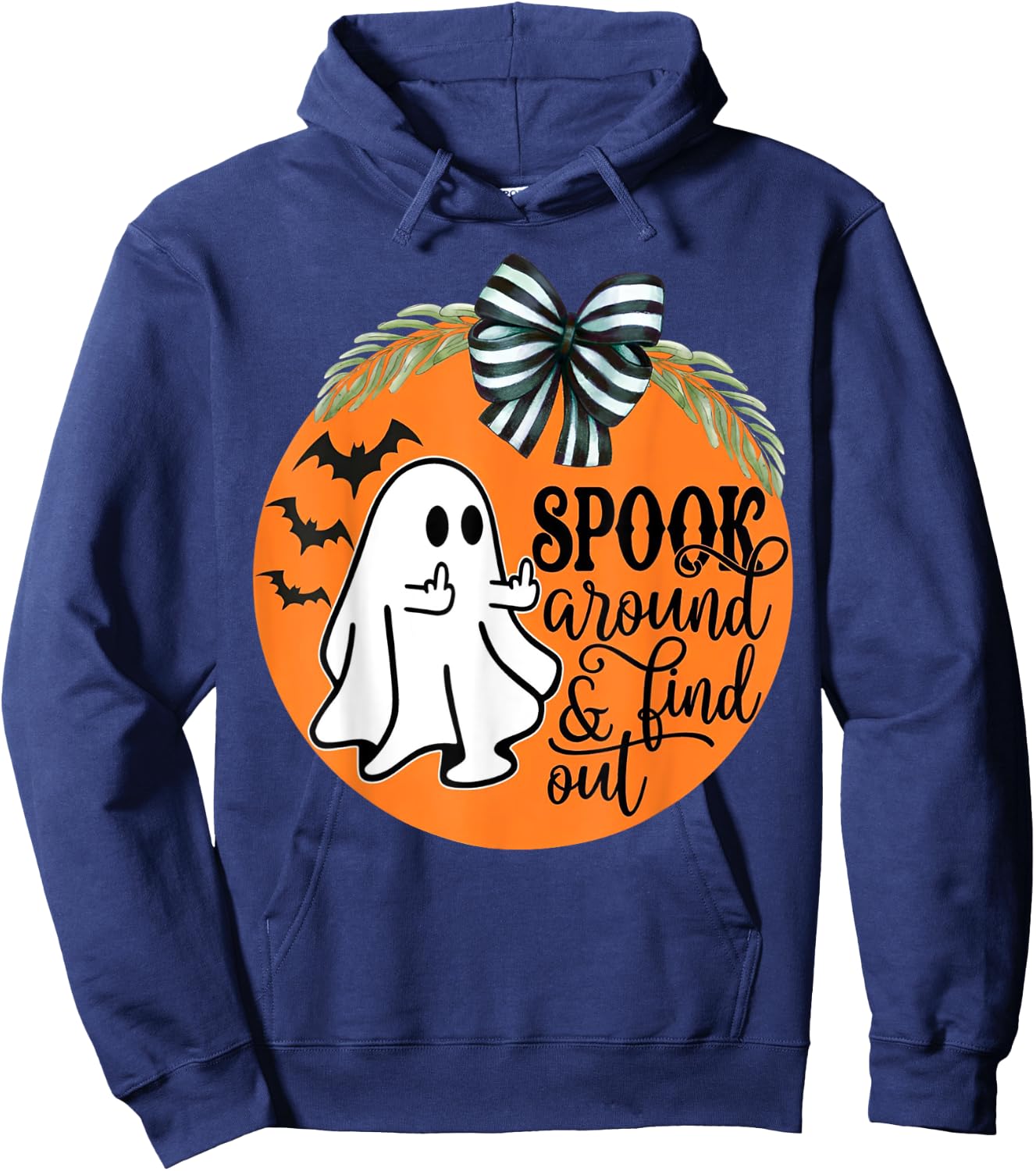 Spook Around & Find Out Ghost Middle Finger Hoodie - Hoodie | Navy