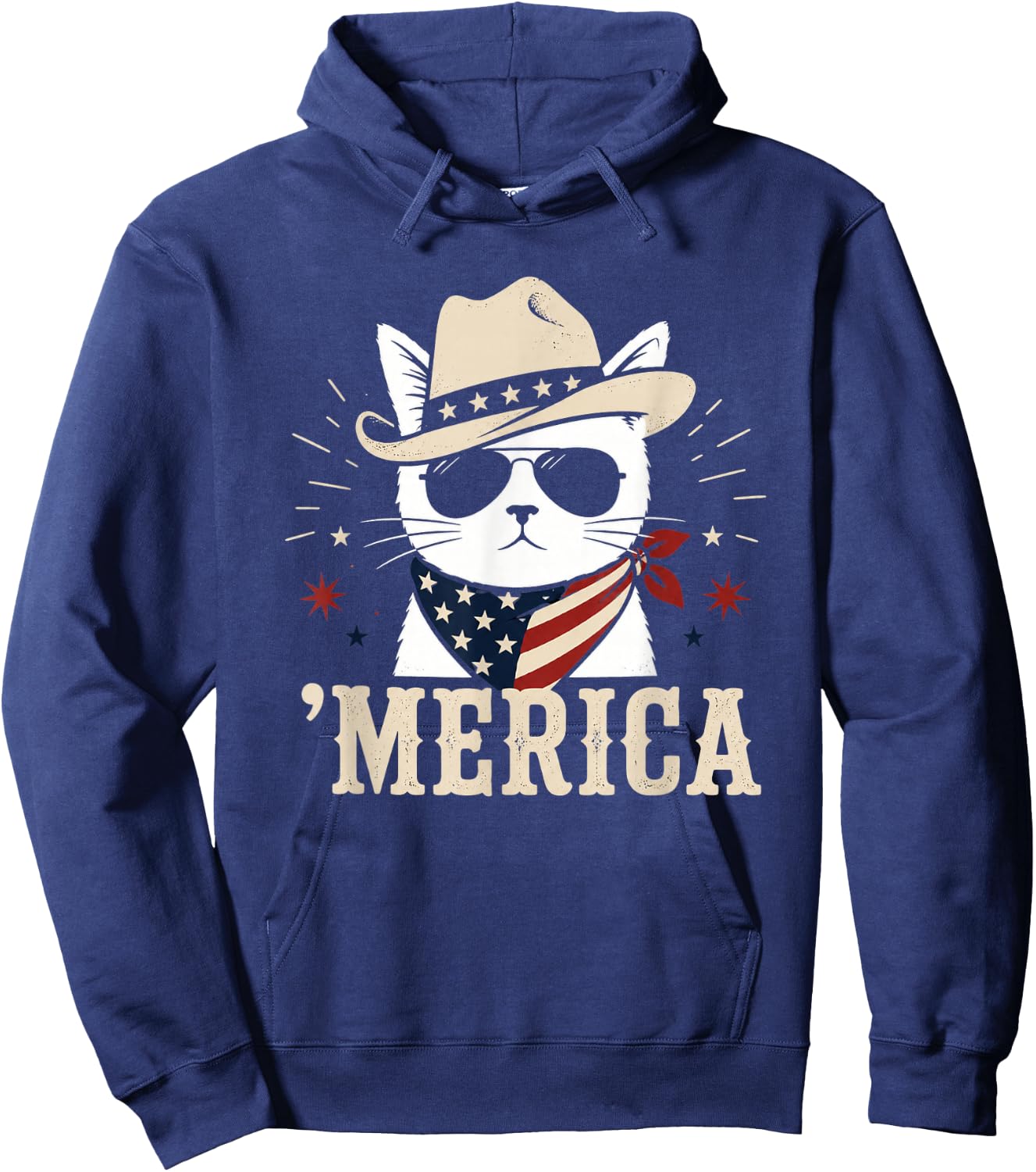 USA Merica Cat 4th of July Funny Patriotic Hoodie - Hoodie | Navy