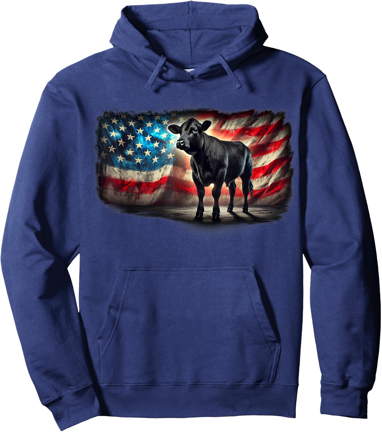 Angus Rancher USA American Flag Cow Hoodie - Hoodie | Navy