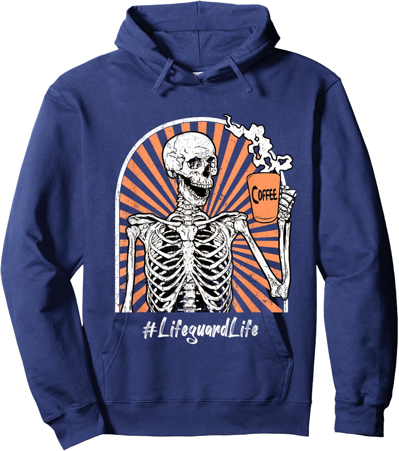 Lifeguard Life Coffee Skeleton Exhausted Funny Hoodie - Hoodie | Navy