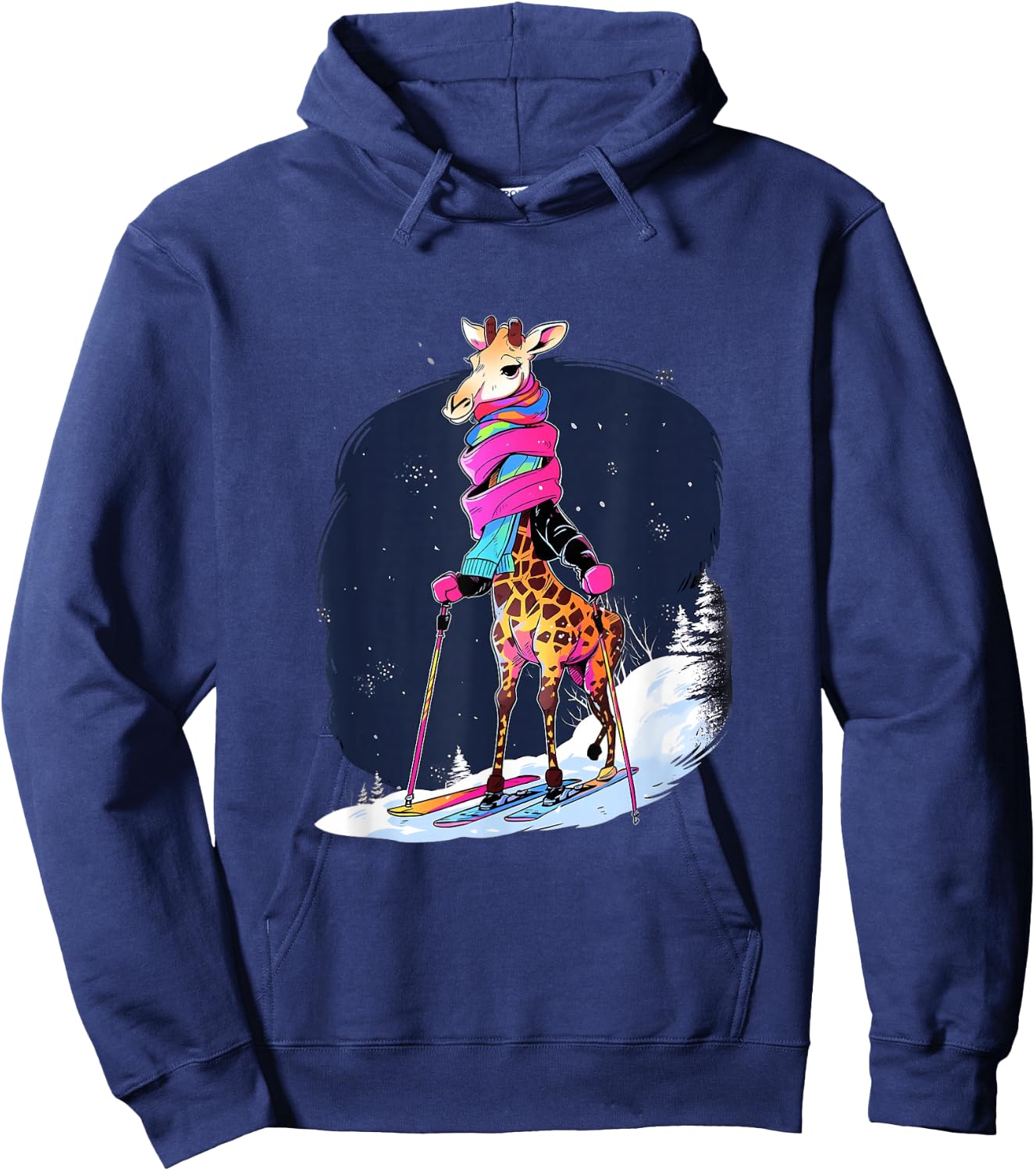 Giraffe Skiing Skier Ski Winter Snow Hoodie - Hoodie | Navy