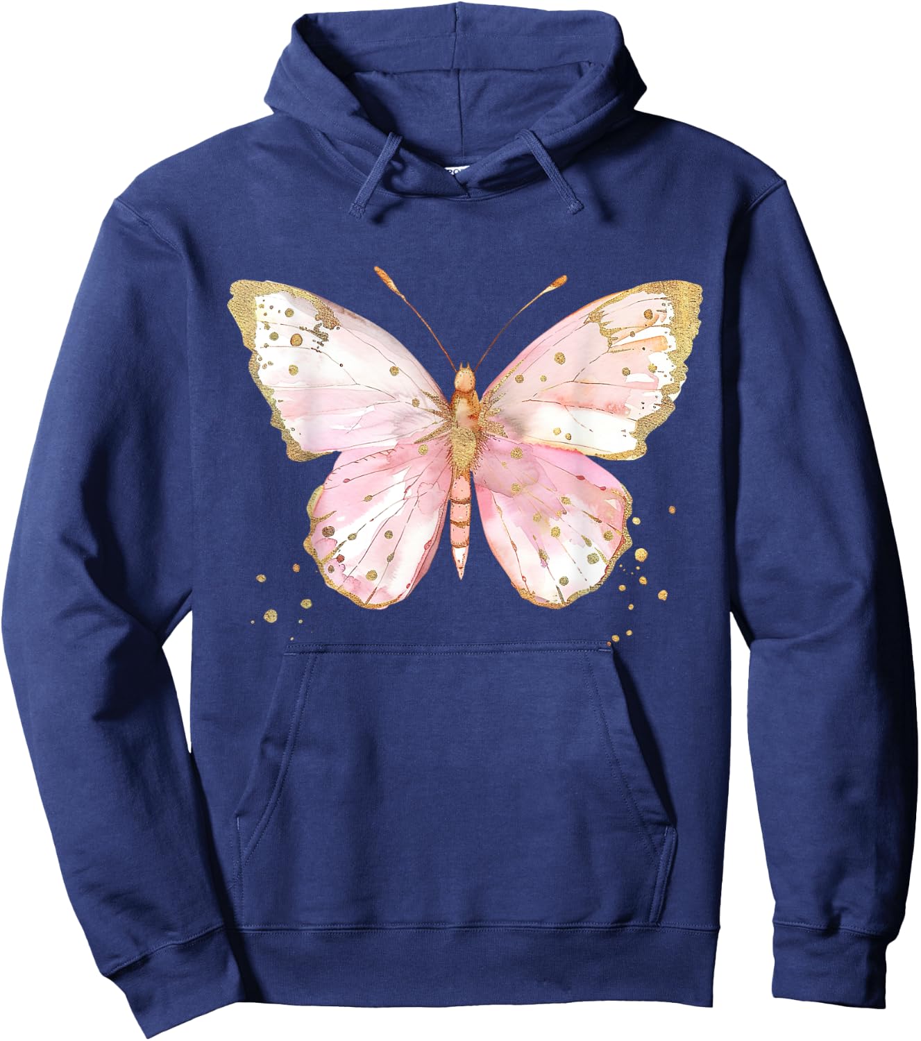 Pink Watercolor Flower Butterfly Hoodie - Hoodie | Navy