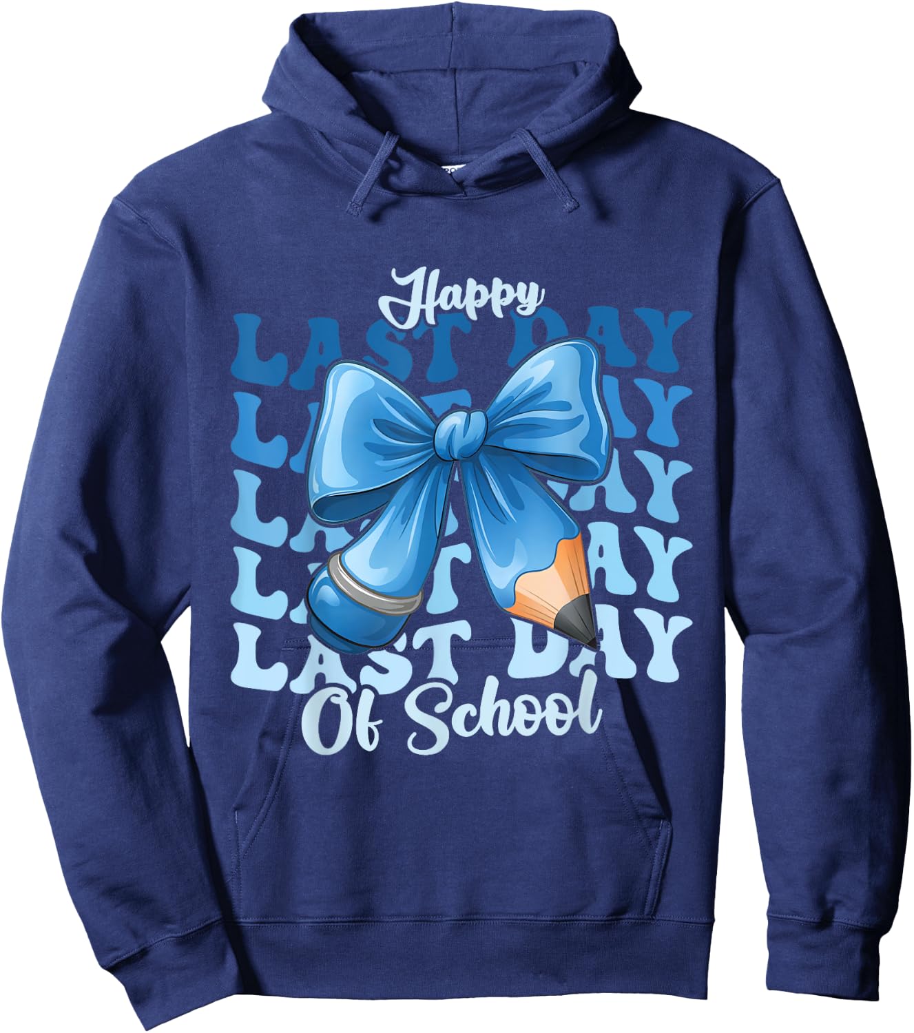 Happy Last Day Of School Coquette Bow Hoodie - Hoodie | Navy