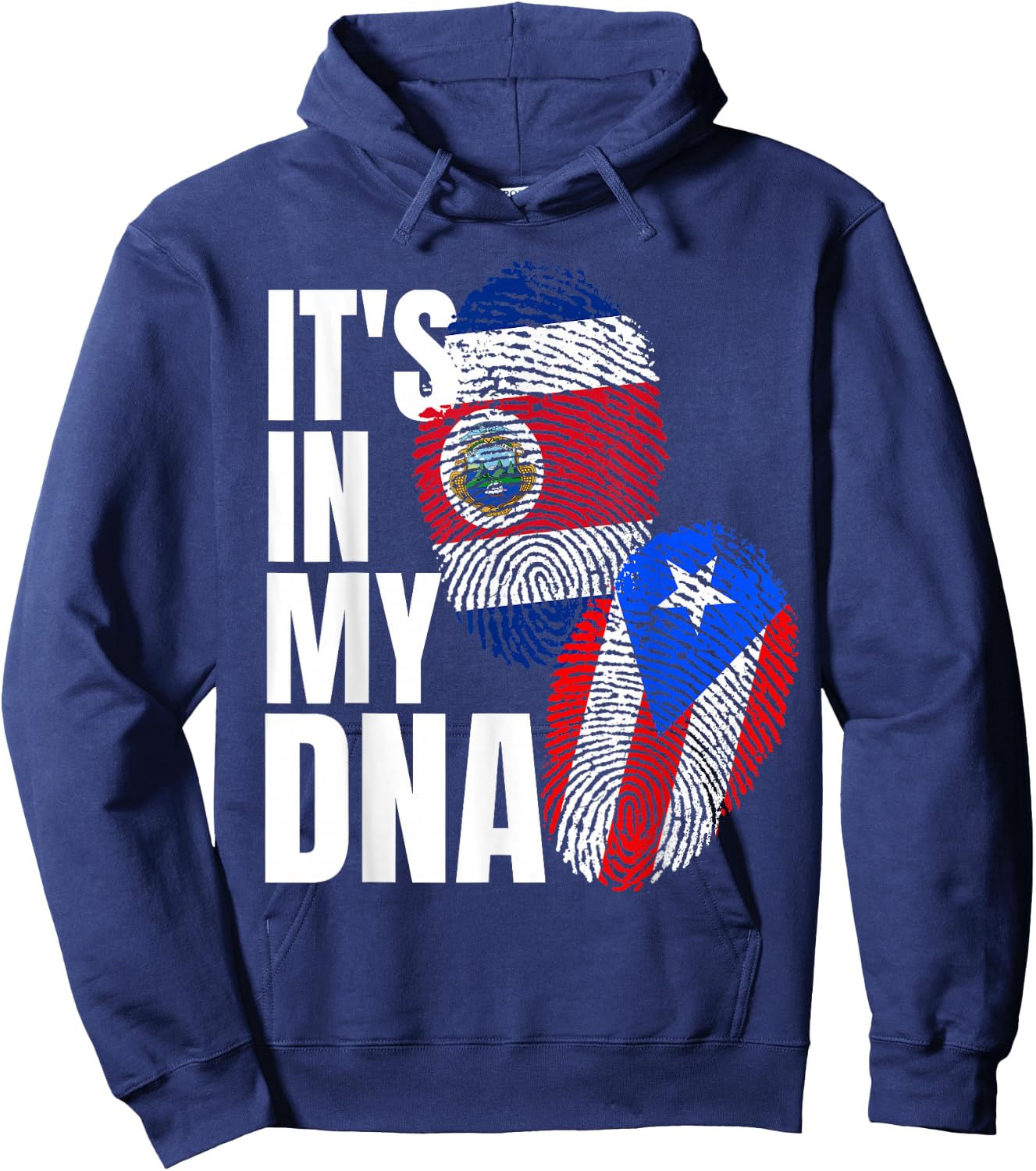 Costa Rican And Puerto Rican DNA Flag Heritage Hoodie - Hoodie | Navy