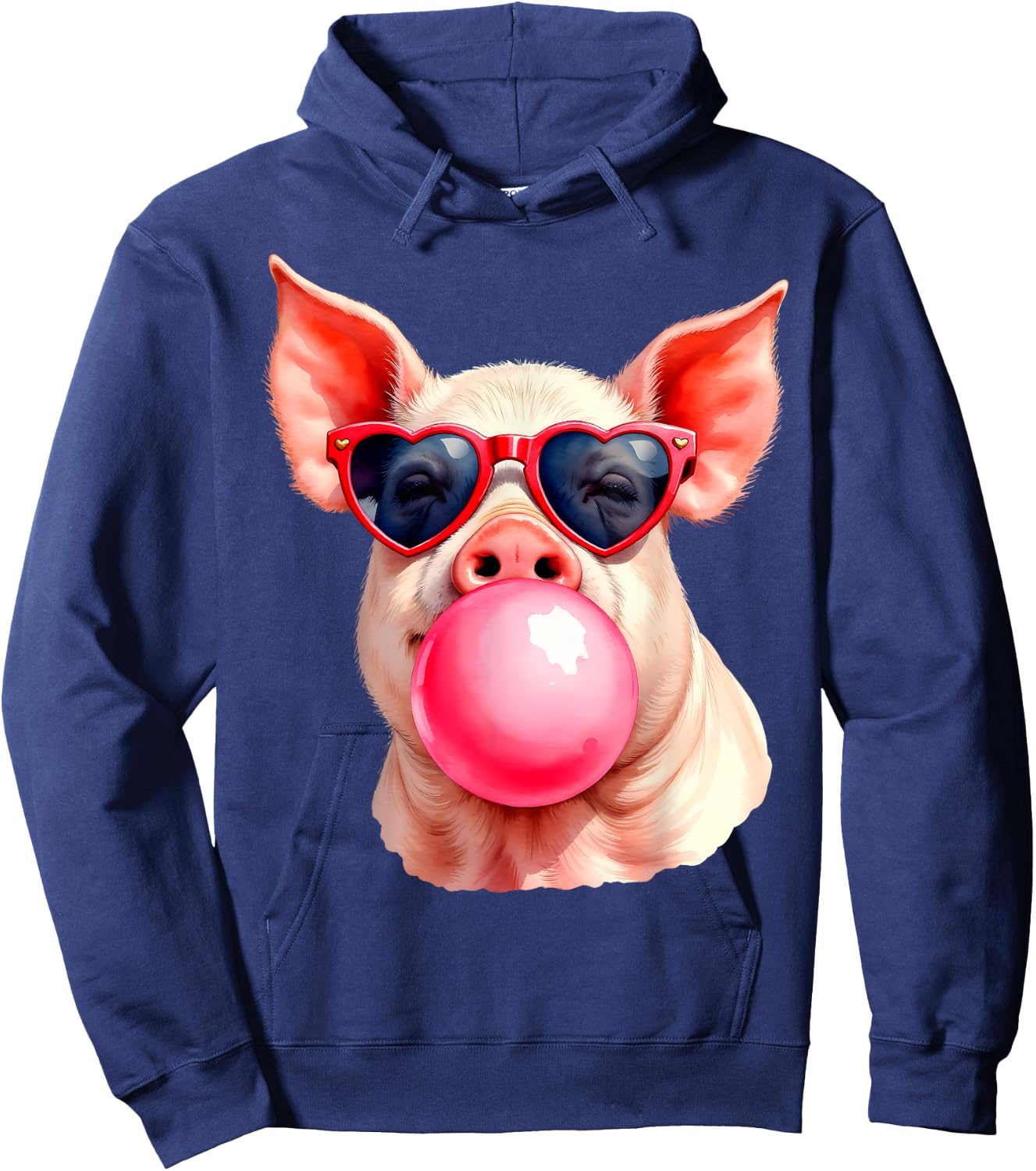 Pig Blowing Bubble Funny Pig Hoodie - Hoodie | Navy
